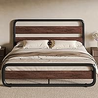 Vista 11 de SHA CERLIN - Estructura de cama de tamaño king de metal con cabecero y pie de cama de madera, estructura de cama de plataforma resistente