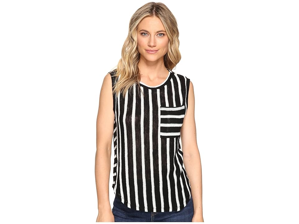 

Splendid Stripe Loose Knit Pocket Tank (Black) Women's Sleeveless