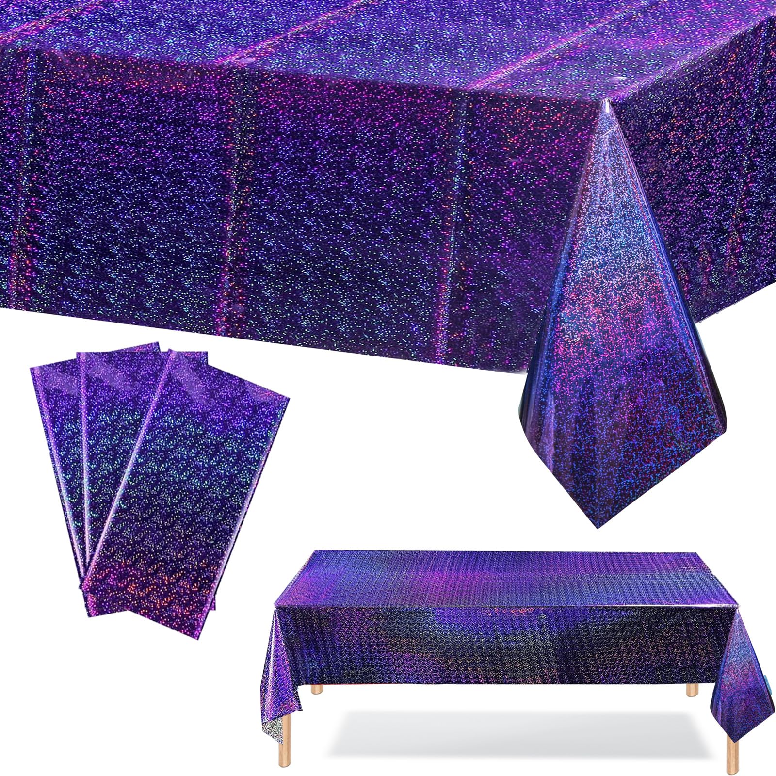 3Pcs DeepPurple Metallic Party Tablecloths, 137*274cm Glitter Party Table Cloth Disposable,DeepPurple Sparkly Plastic Tablecloth, Sequin Table Cover for Kpop Disco Party Birthday, Wedding Table Decor