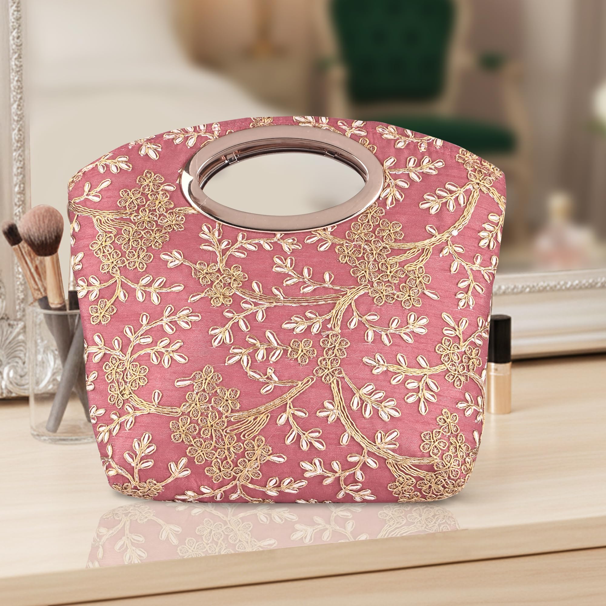 Kuber Industries Polyester Purse for Woman with Zip Closure | Gift Items for Women and Girls | Stylish Embroidered Ladies Purse | Kada Design - Light Pink-picture-41