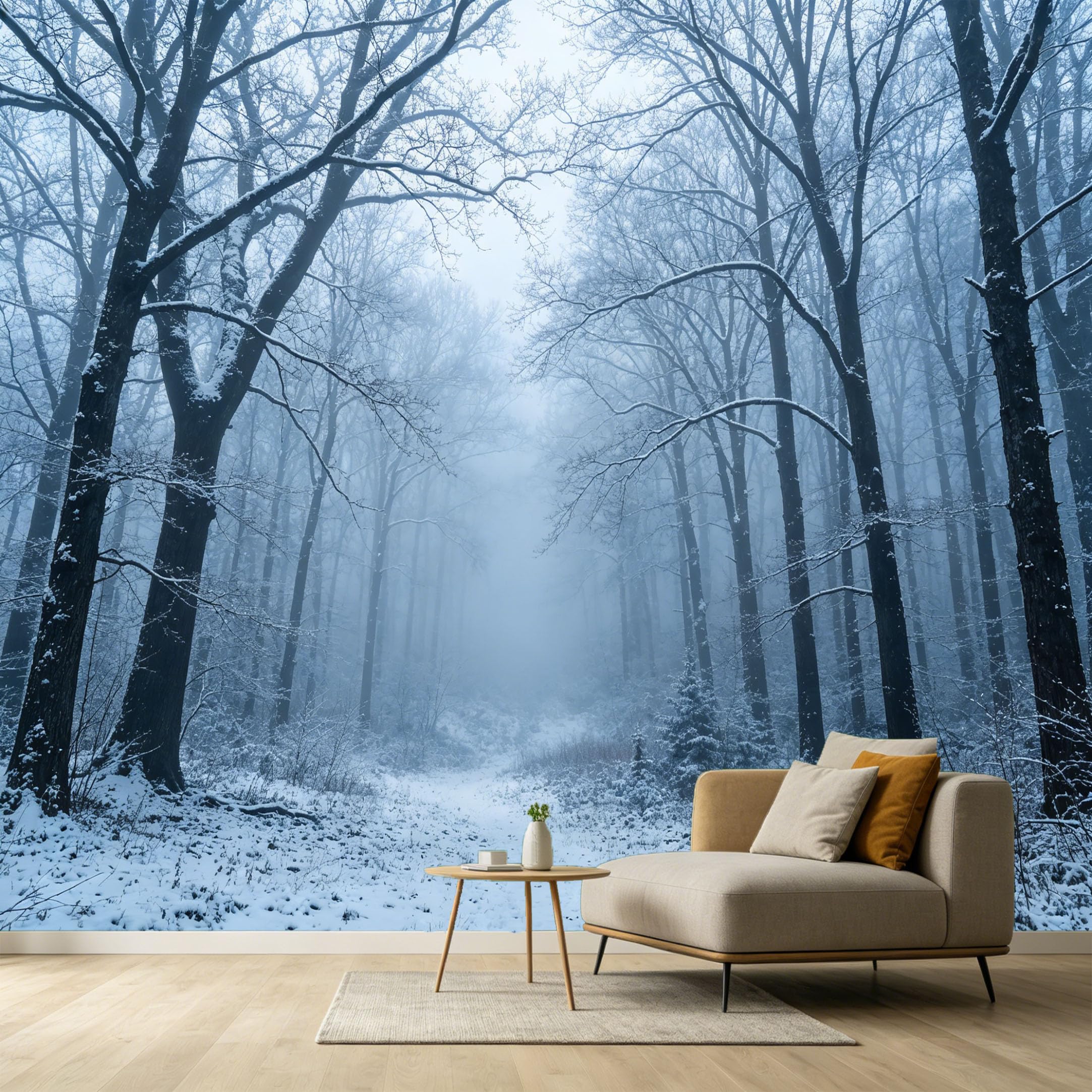 Custom Size Wall Murals Misty Forest Landscape Monochrome Winter Woods Snow Covered Trees SelfAdhesive Wall Fabric Removable Large Wallpaper for Photo Living Room
