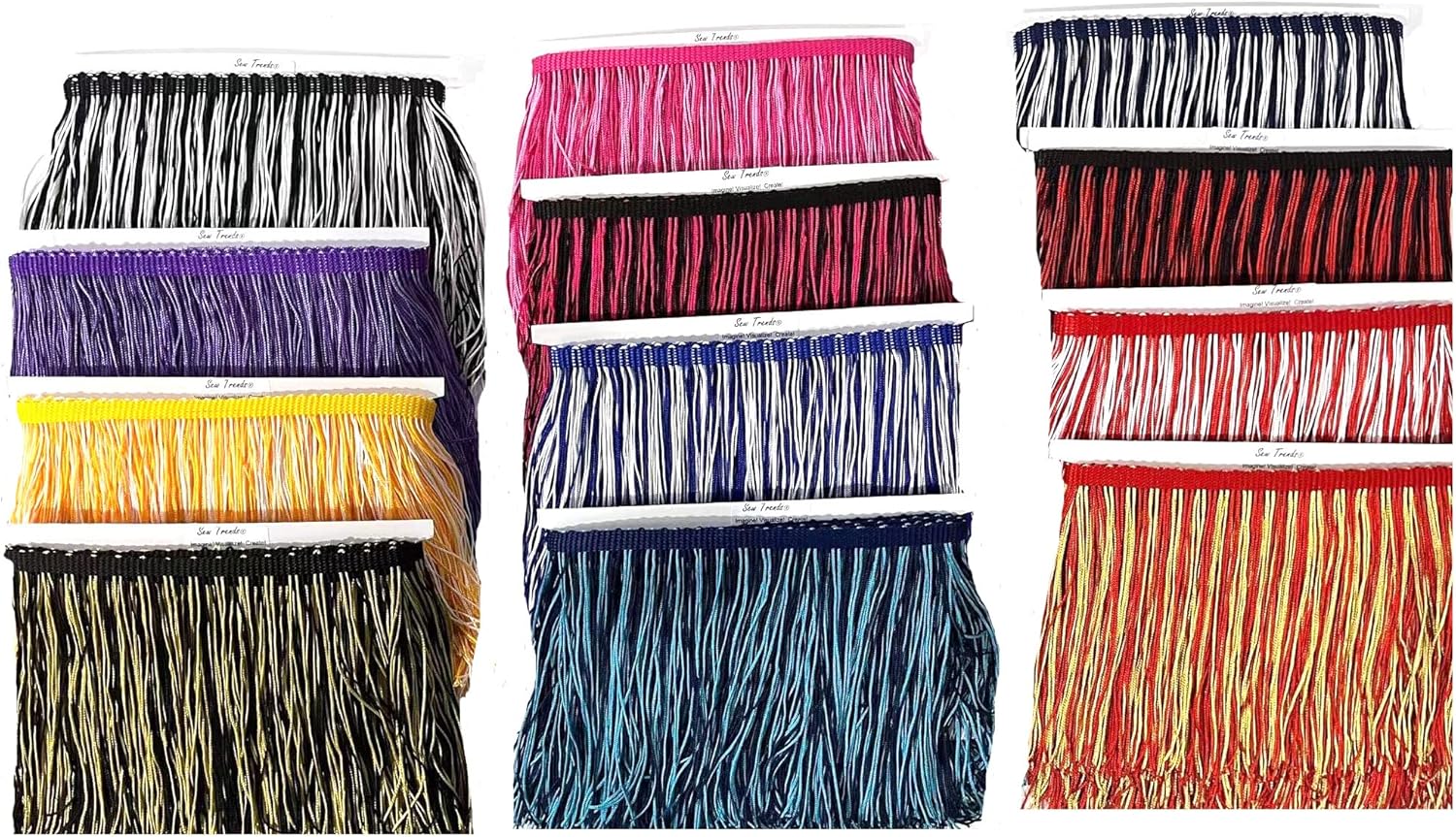 5 Yards of 6" Long Chainette Fringe Multicolor Two Tone Thread Tassel Trim-Red & Gold