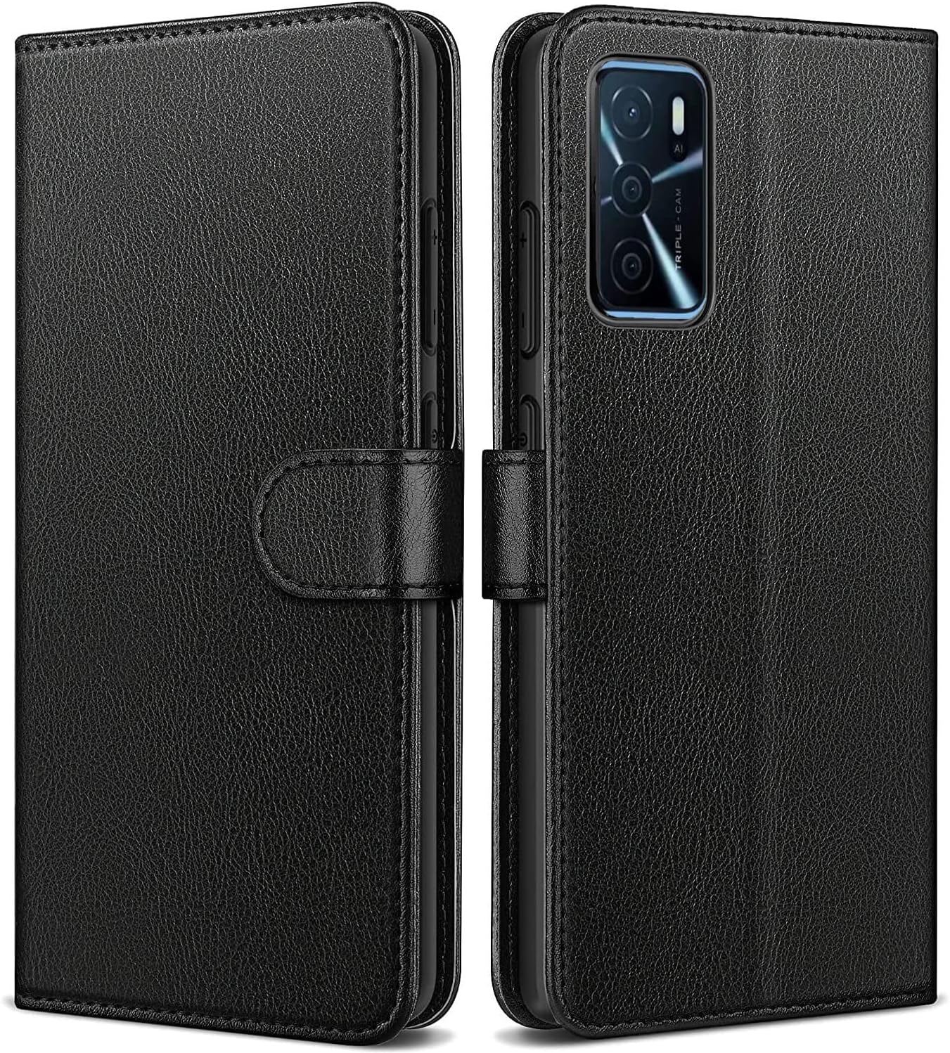 For Oppo A16S / A54S / A16 Case Leather Wallet Book Flip Stand View Phone Cover with Card Holder Slots Compatible with Oppo A16s (Black)