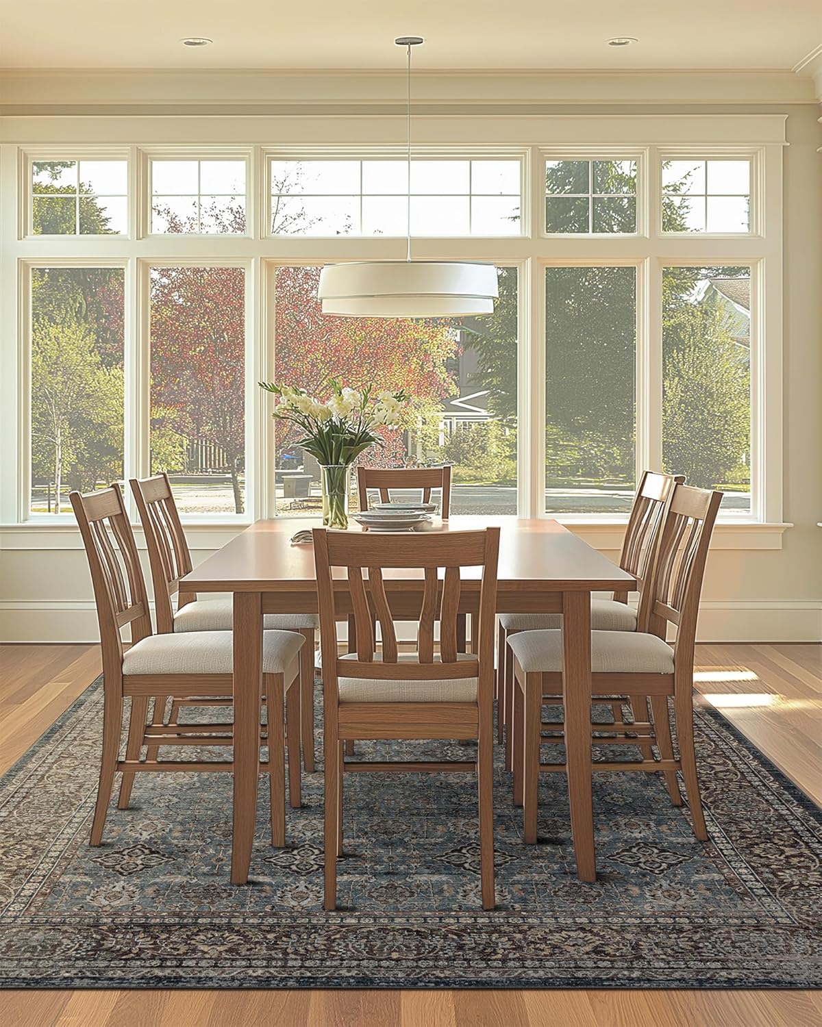 8x10 Rug-Washable Non-Slip Area Rug for Living Room, Dining Room, Bedroom Home Office-Vintage Farmhouse Soft Non-Shedding Distressed Foldable Low Pile Area Rug (Retro Blue and Burgundy,8x10)