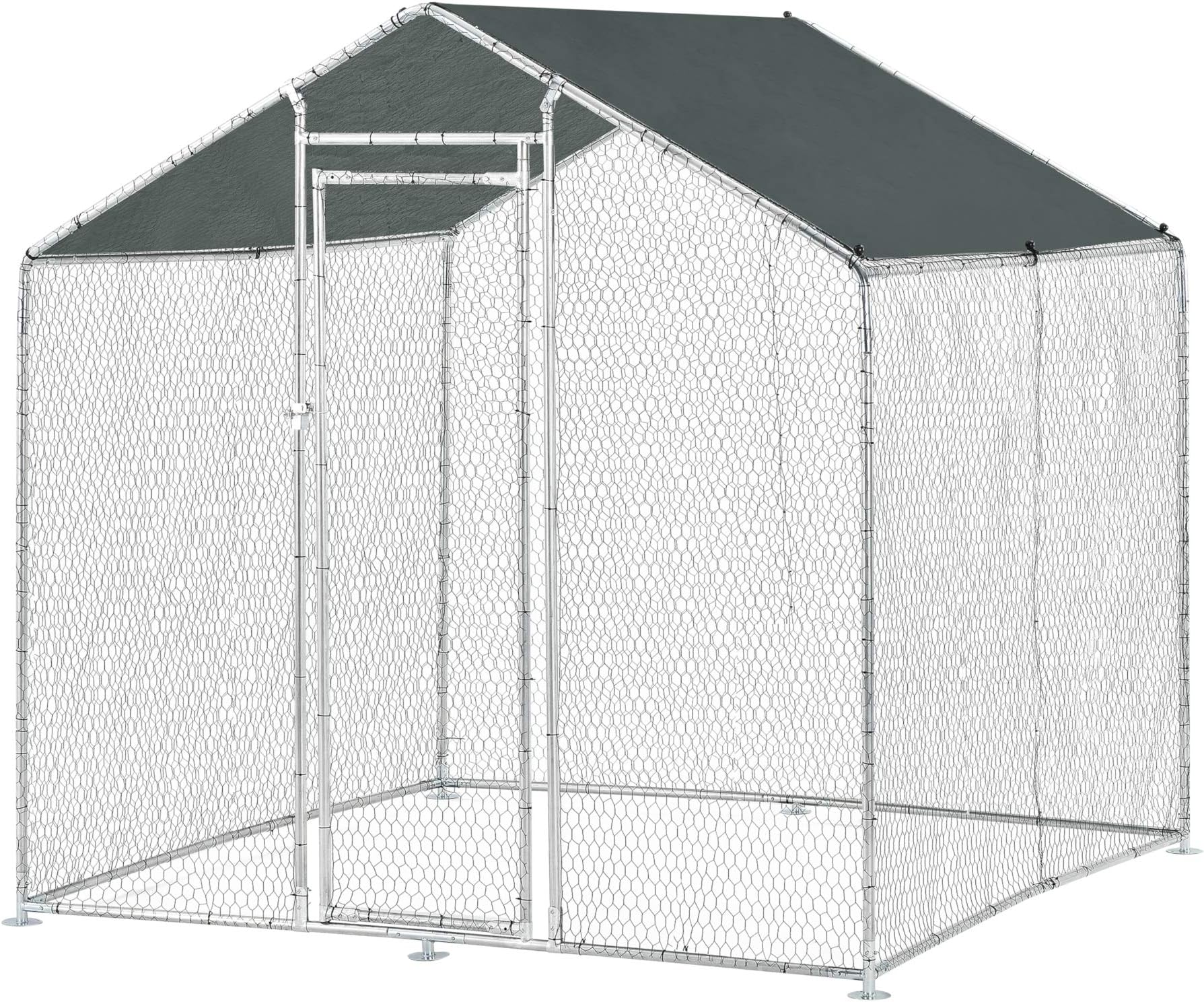 PawHut Enclos Poulailler Grand 5,1 M² - Volière Pour 5-8 Poules Avec Couverture Imperméable Anti-UV, Acier Galvanisé