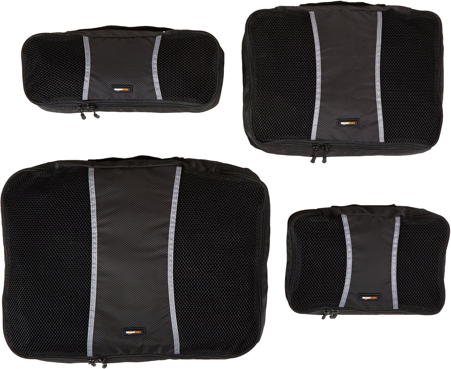 Amazon Basics 4-Piece Packing Cube Set - Small, Medium, Large, and Slim, Black and Gray