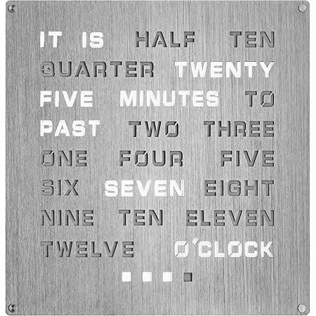 LED Word Clock - Displays Time as Text - Powered by AC Adapter - Brightness Adjustable (12" x 12" Aluminum)