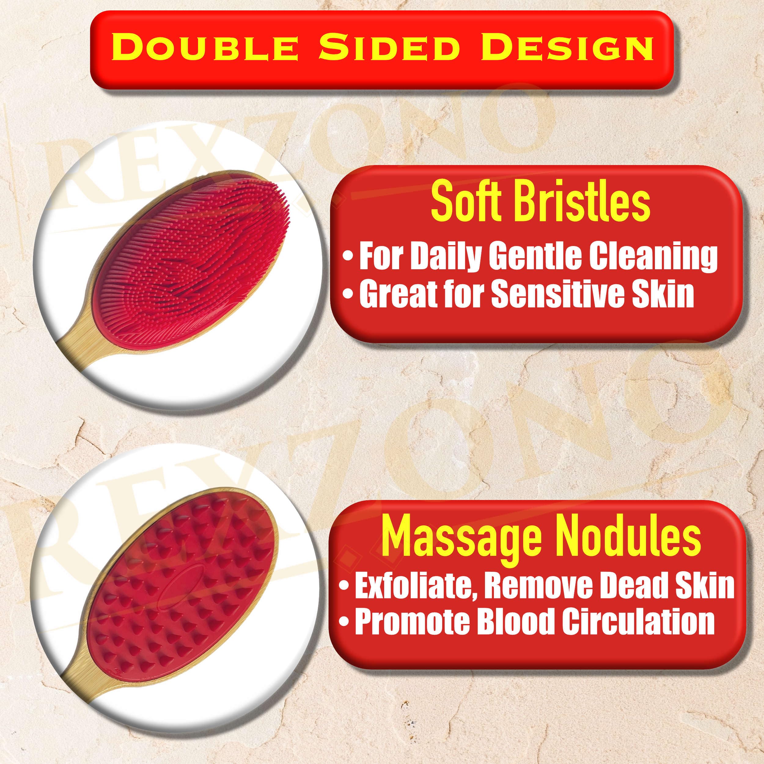 Rexzono Silicone Back Scrubber for Shower (for Sensitive Skin), Exfoliating Body Scrubber, Bath Brush Back Scrubber Long Handle, Silicone Loofah, Back Brush for Shower, Shower Body Scrubber - Image 3