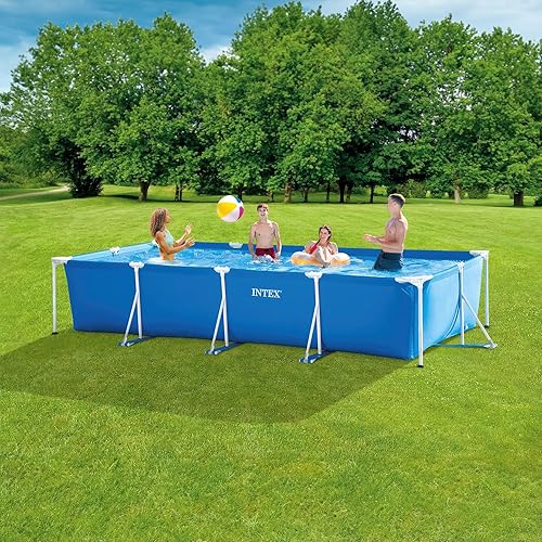 Miniatura 8 de Intex Piscina rectangular de marco de 14.75' x 86" x 33" sobre el suelo para patio trasero al aire libre con válvula de control de flujo para