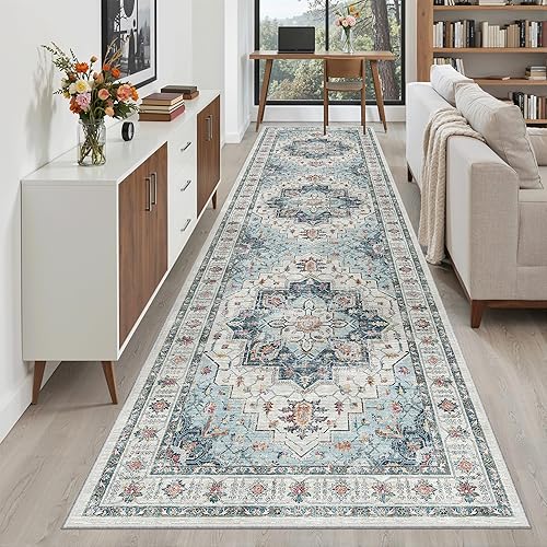 Miniatura 76 de Madane Alfombra lavable de 2 x 3 pies, alfombra de entrada pequeña, antideslizante, vintage, para entrada interior, alfombra de pelo bajo