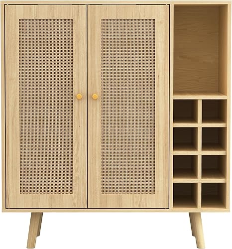 Miniatura 3 de Atlantic Loft & Luv Remy Boho Mid-Century Paneles de ratán natural con almacenamiento, gabinete de barra de acabado
