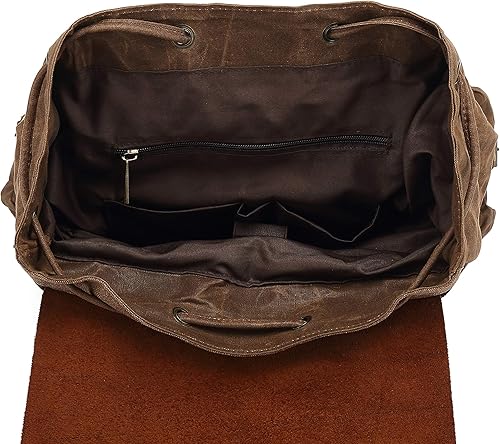 Miniatura 6 de Cuero genuino lona encerada mochila viaje mochila portátil bolsa