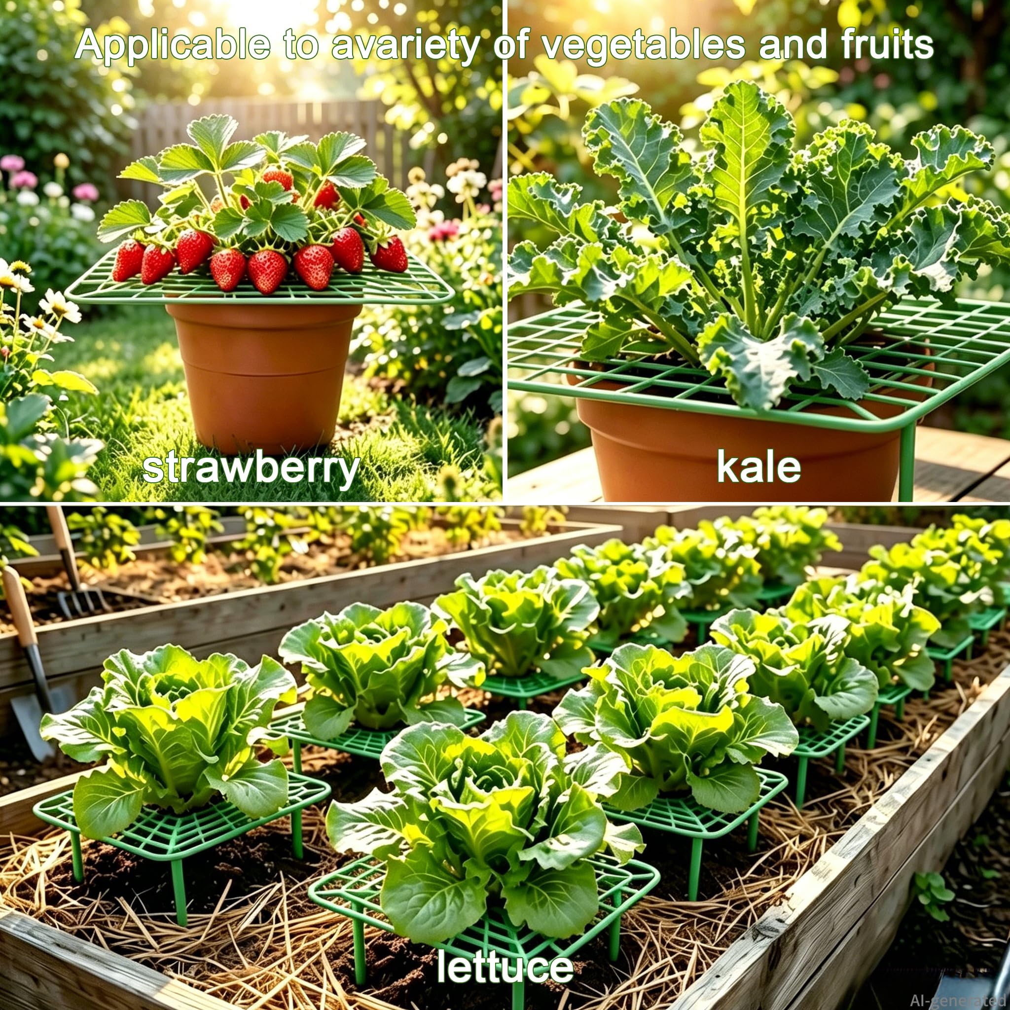 Paquete de 10 soportes de plástico para plantas de fresa, marcos estilo alambre de jardín para camas elevadas y macetas, soportes ligeros para plantas de flores y verduras, jardinería al aire