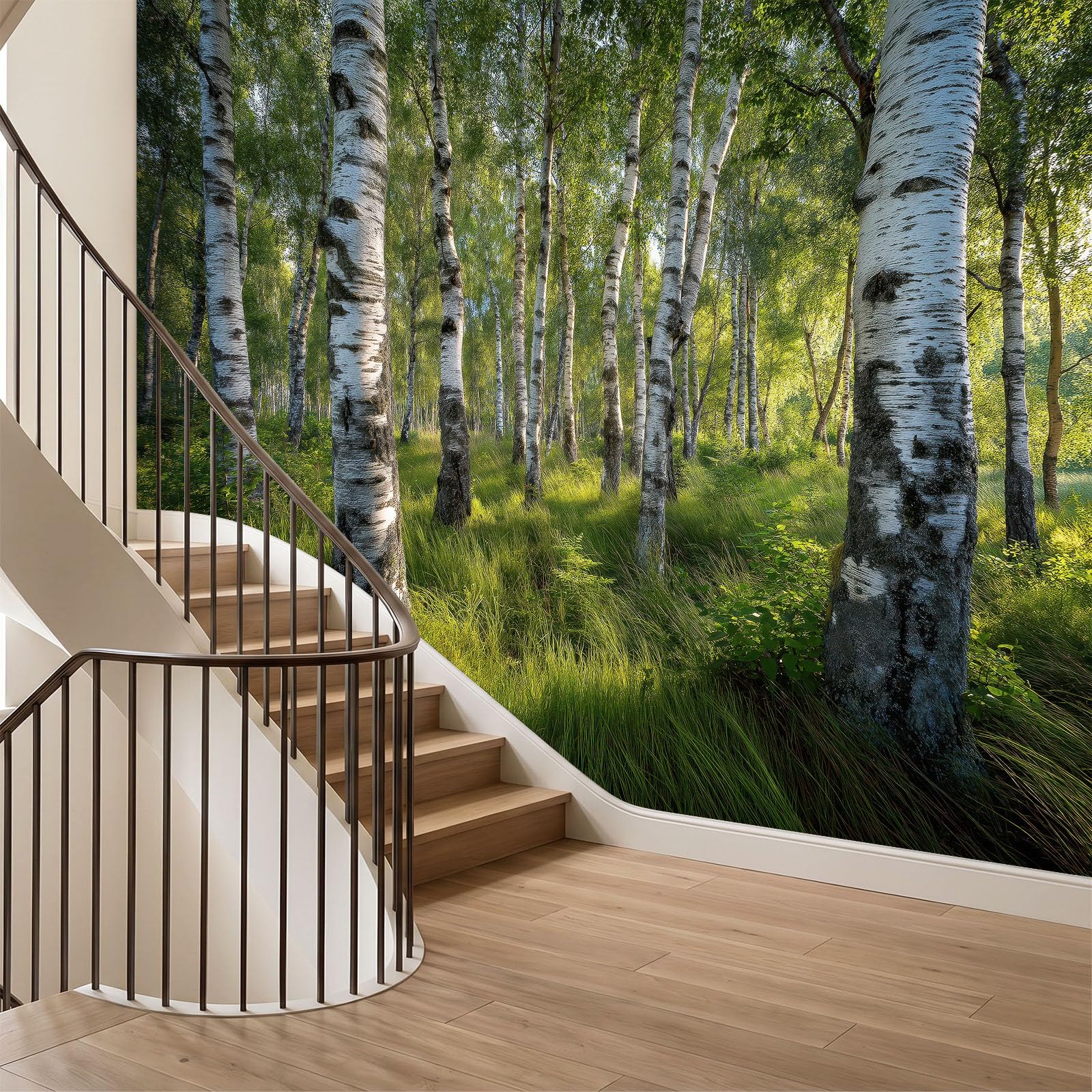 Designerska fototapeta XXL z motywem lasu naturalnego, 500 x 280 cm, rustykalny styl dworkowy, brzoza botaniczna, tapeta ścienna o wysokiej rozdzielczości, odporna na odkształcenia, dekoracja ścienna