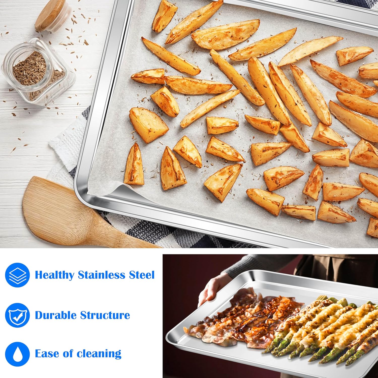 E-far Large Baking Sheet, 20”x14” Stainless Steel Cookie Sheet Pan for Oven, Non Toxic Metal Baking Tray for Cake Cookies, Healthy & Rust Free, Mirror Finish & Dishwasher Safe, 1 Pack - Image 4