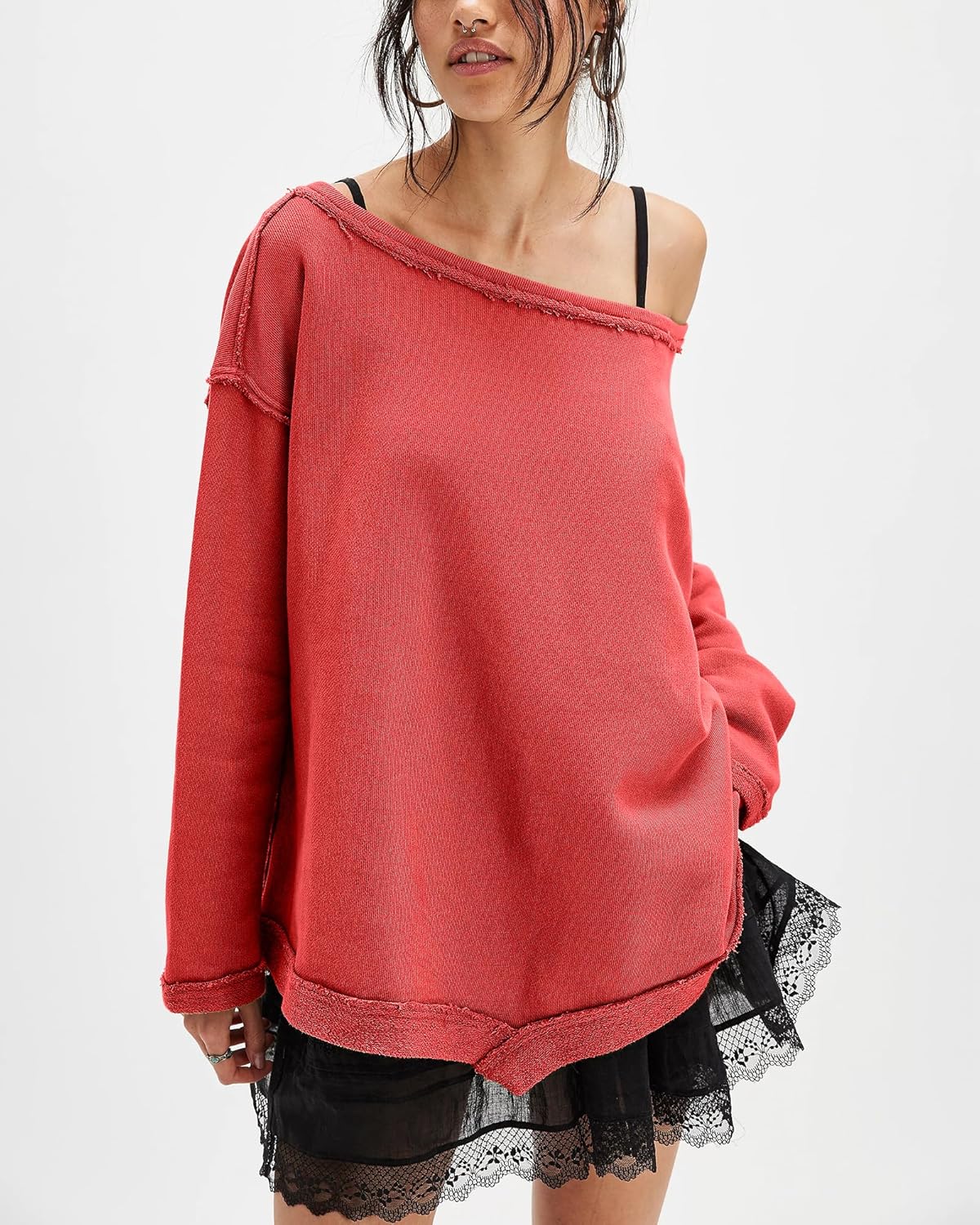 Locachy Women's Oversized Off The Shoulder Sweatshirt Long Sleeve Slouchy Shirt Pullover Tops - Image 3