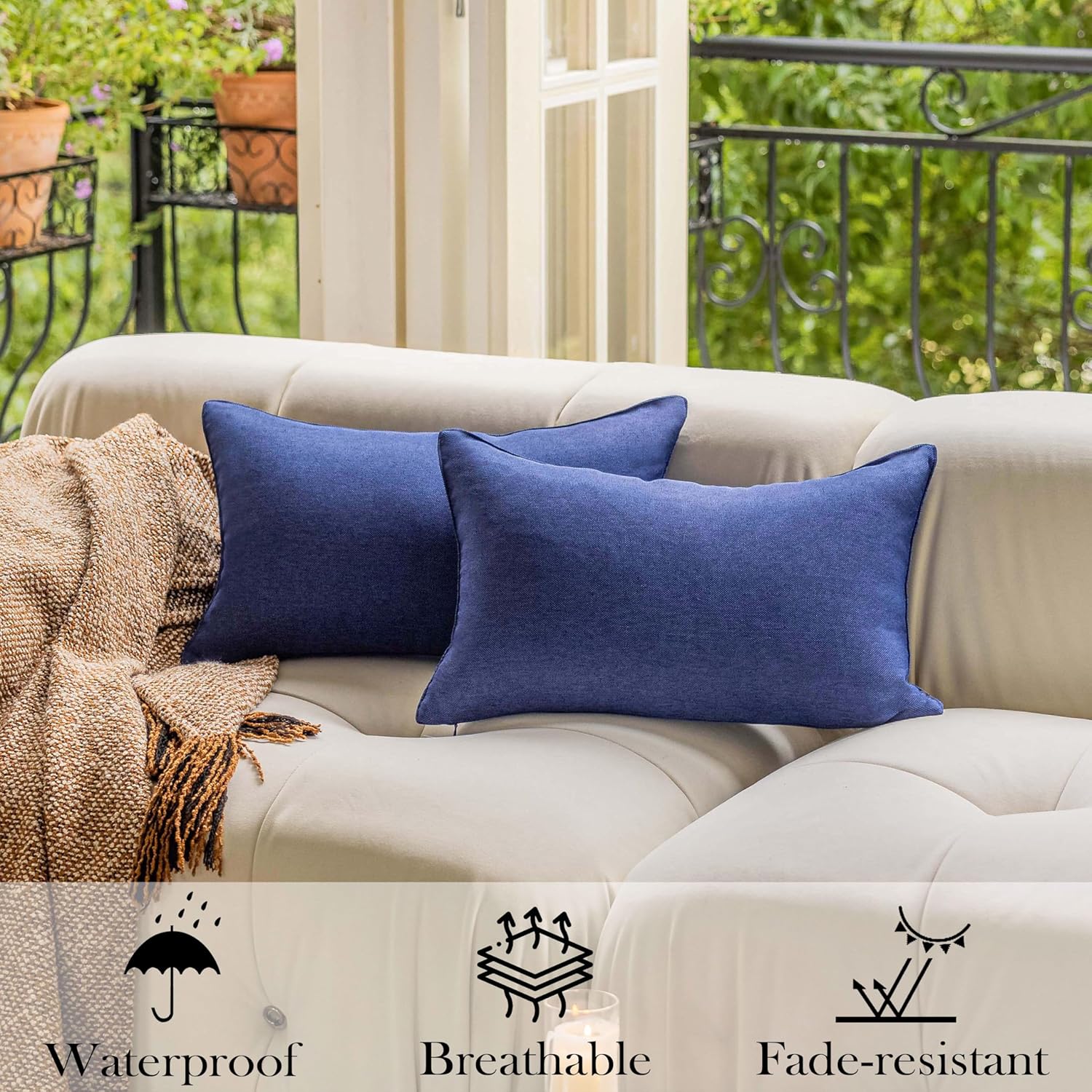 Demetex Outdoor Lumbar Throw Pillow Covers 12x20 Set of 4 Decorative Waterproof Throw Pillows for Couch Bed Decor, 12 x 20 Inch, Navy Blue - Image 5