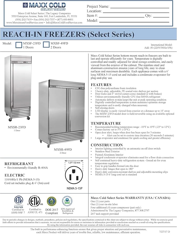 Amazon.com: Maxx Cold MXSF-23FD One 1 Door Reach-In Upright ...