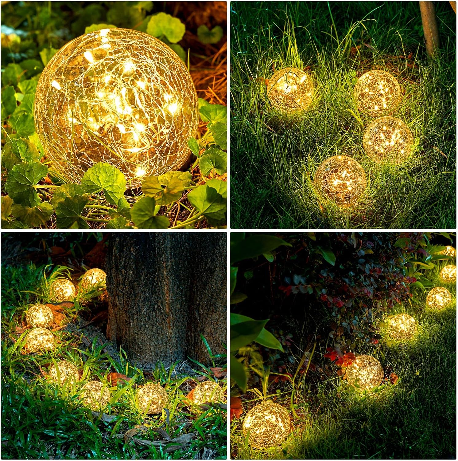 Honoson 3.9 Inch Solar Globe Lights Outdoor - Waterproof Cracked Glass Balls for Lawn Patio Yard Backyard Decorations, Warm White Solar LED Lights with Easy Installation,Durable Design (6 Pcs)
