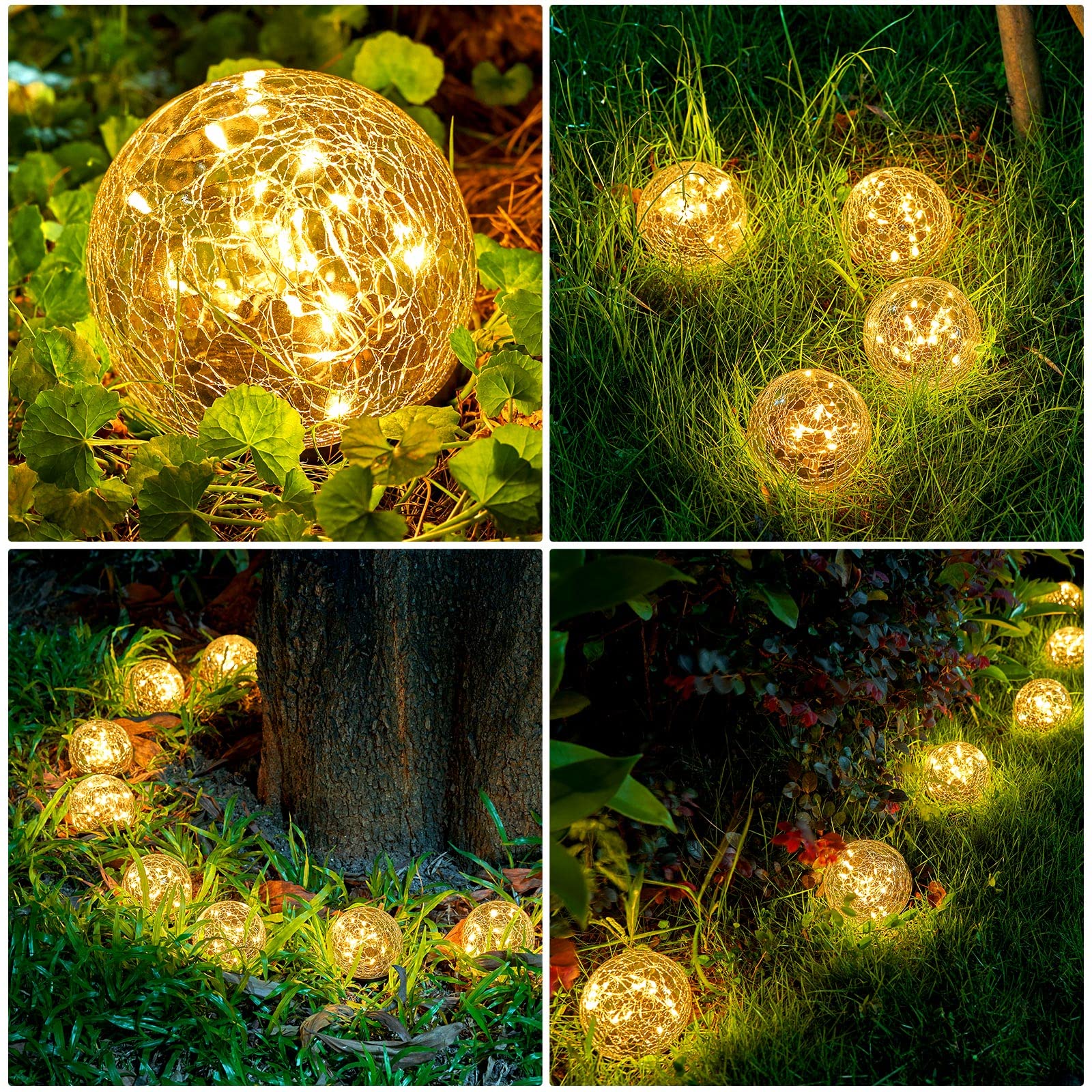 Honoson Globo solare da 9,9 cm per esterni, impermeabile, sfere solari per giardino, sfera di vetro incrinato, decorazione da giardino per patio e cortile, prato, cortile (6 pezzi)