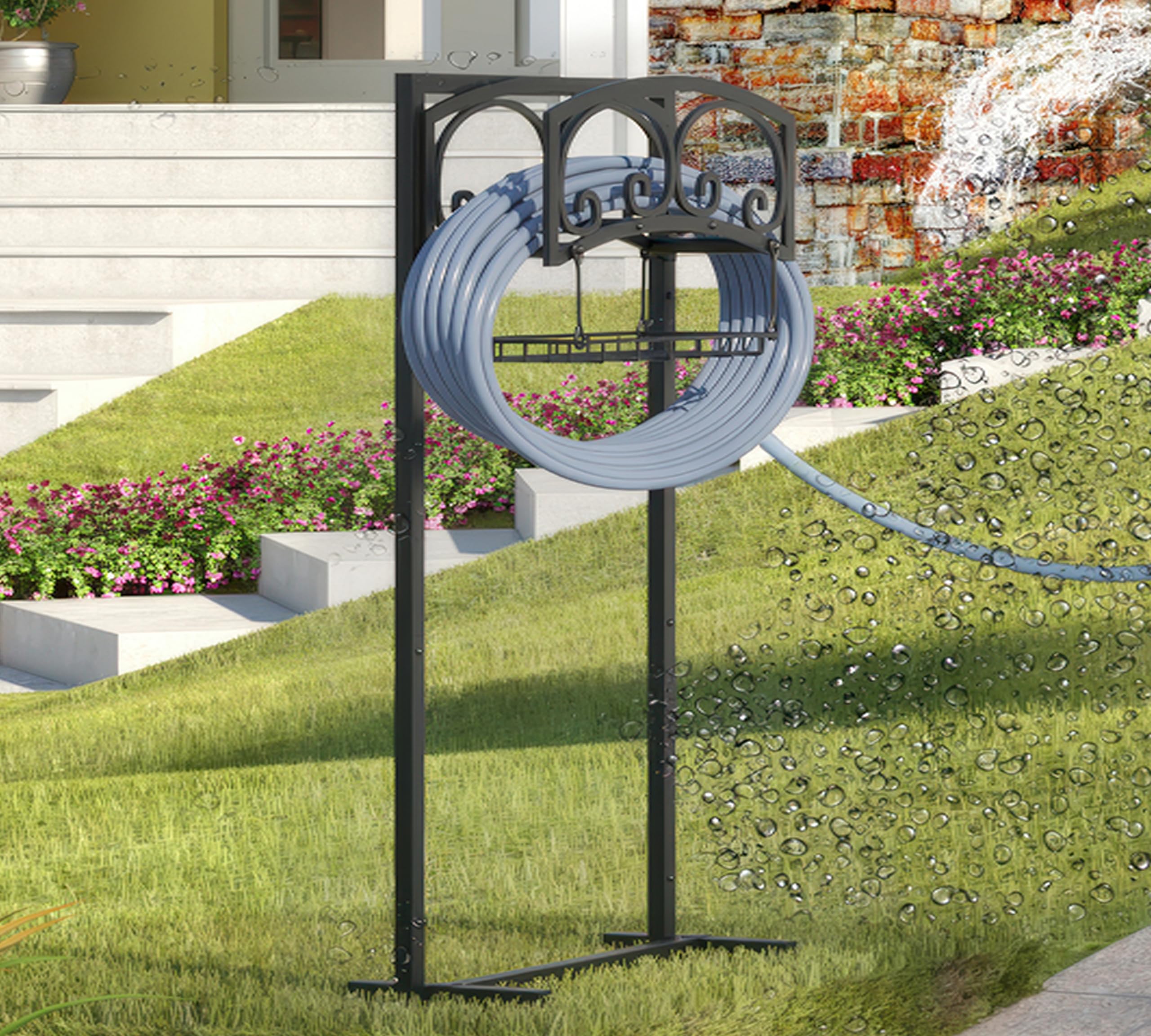 Freistehender Gartenschlauchhalter – Robuster Metallständer für 45,7 m Schlauch – Organizer und Aufbewahrungsregal für den Außenbereich