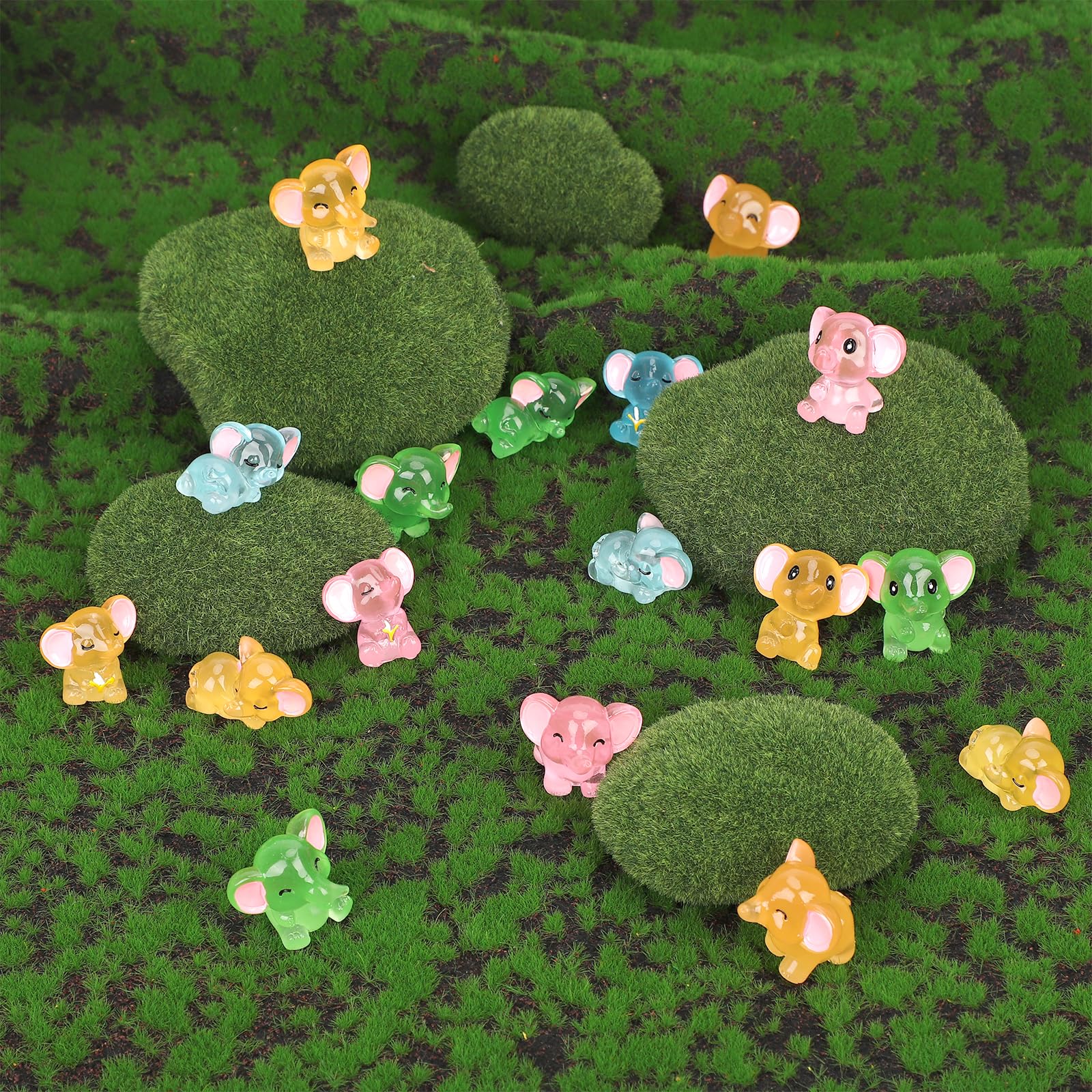 48szt Swiecacych Sloni, Uroczych Miniaturowych Swiecacych Sloni z Zywicy Miniaturowych Swiecacych w Ciemnosci Sloni Dekoracji Statuy Zwierzat do Dekoracji Ogrodowego Domku dla Lalek