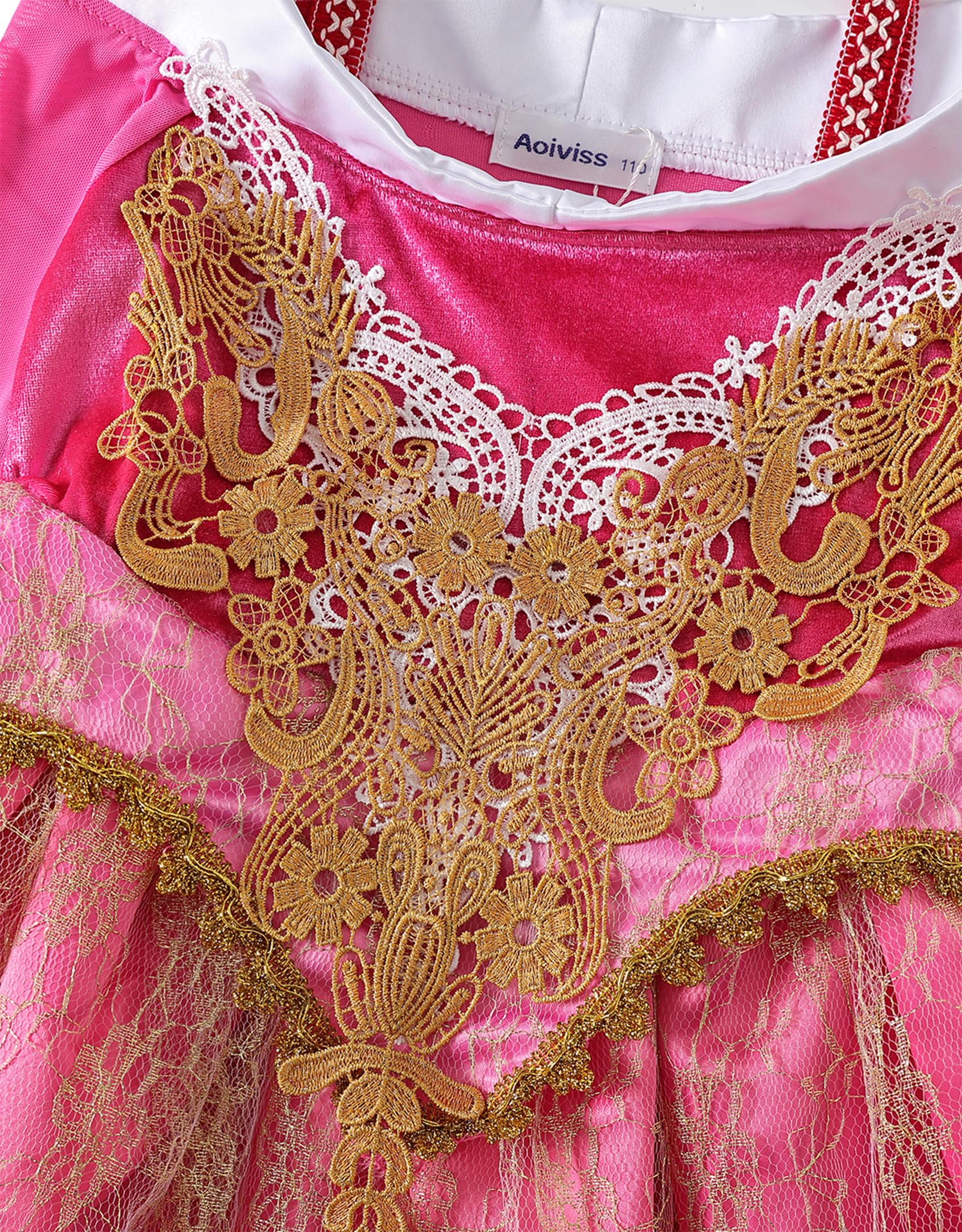 Aoiviss Disfraz de Princesa Rosa para Niña Vestido de Princesa de Encaje Disfraz de Fiesta Cumpleaños con Accesorios 110