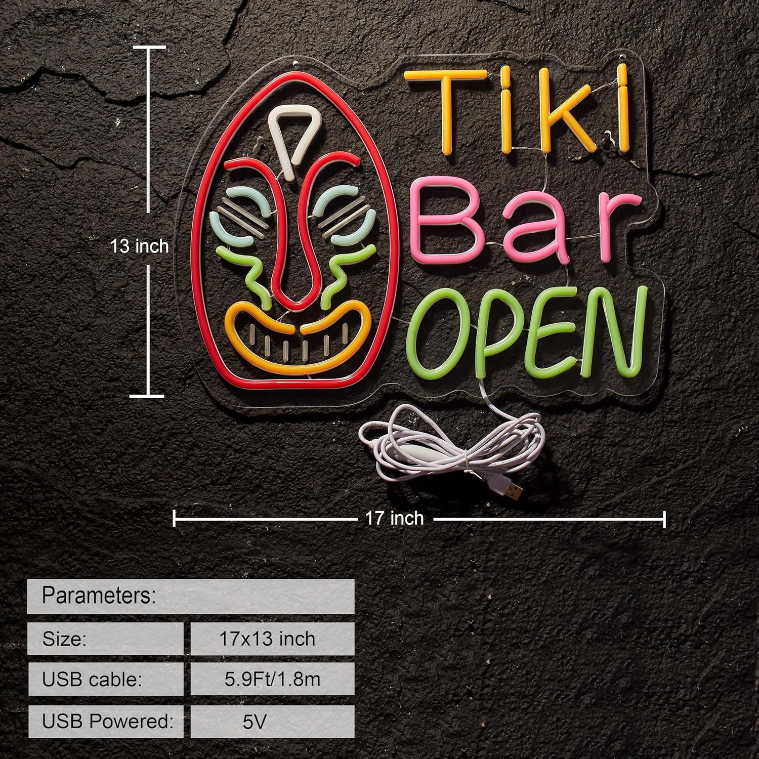 Tiki Bar Open Neon Sign for Wall Décor with Dimmable Switch LED Neon Signs Art Decor Light - Image 3