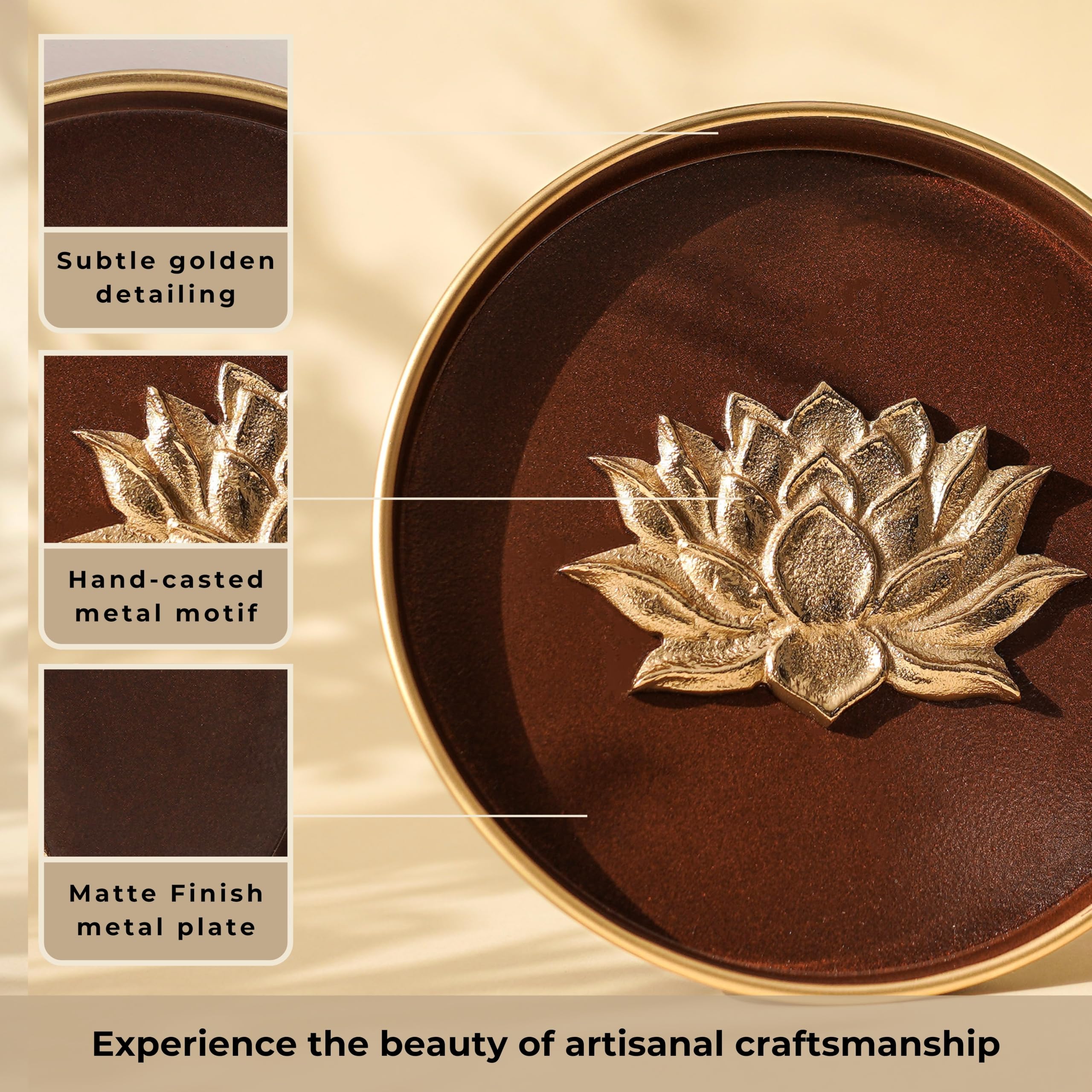 Lotus Metal Wall Plate - Coffee Brown & Gold -8