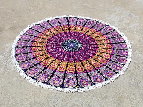 Miniatura 65 de Tapiz redondo de mandala indio para playa, mantel de algodón hippy bohemio, gitano, toalla de playa, tapete de yoga redondo