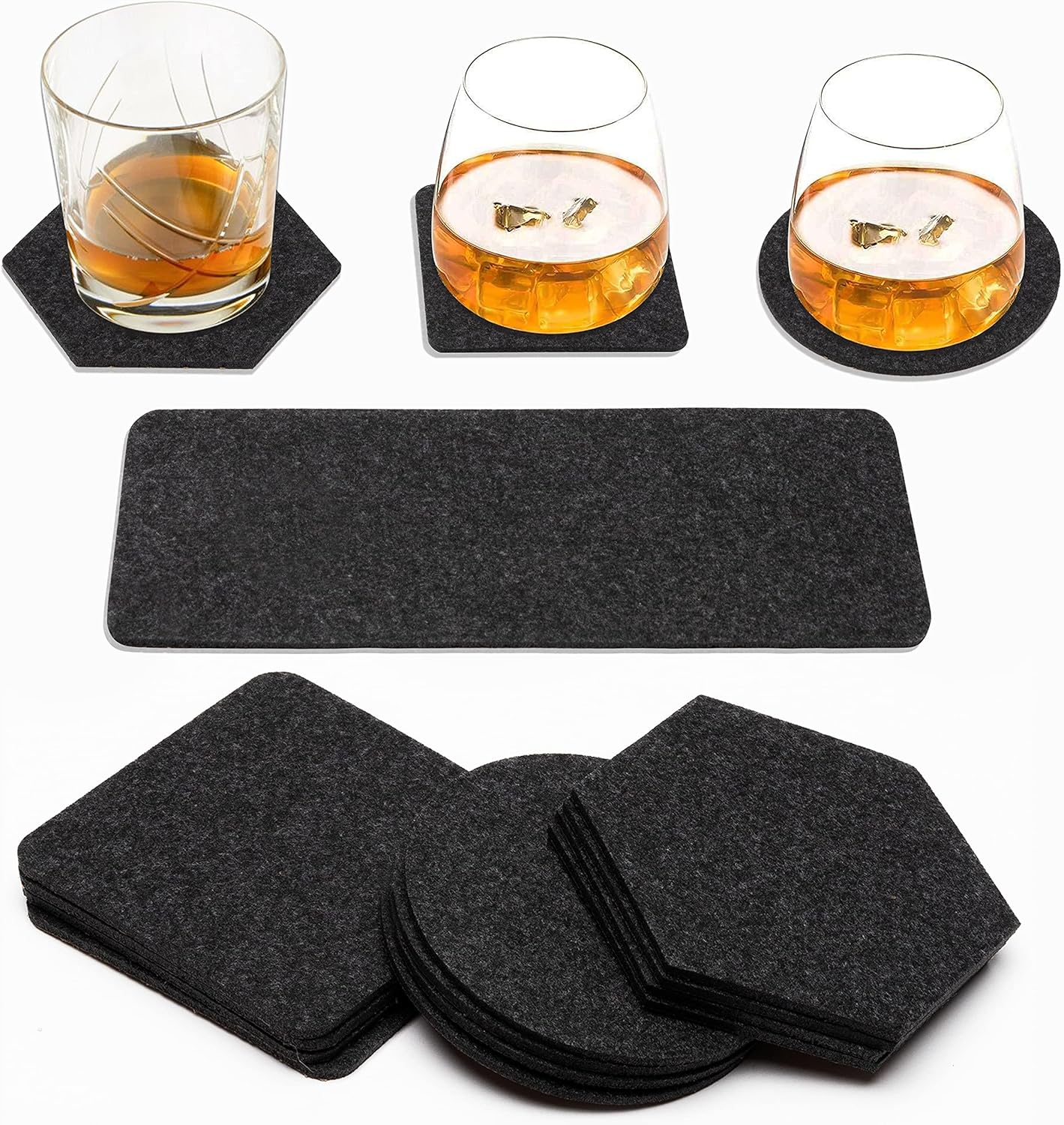 WATINC 13pcs Felt Drink Coasters Set include 4 Shapes, Plastic Non-Slip Dots Backing, Absorbent and Insulation Felt Coasters to Protect Furniture, Modern Decoration for Coffee Table, Housewarming Gift