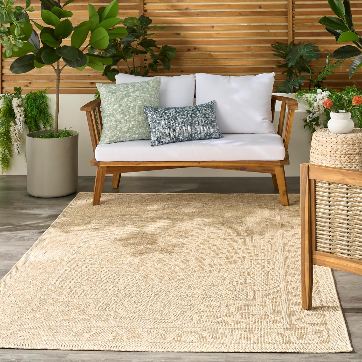 Nourison Home Tulum Cream 6' x 9' Area Rug - Easy Clean, Non Shedding, Bed Room, Living Room, Dining Room, Kitchen (6' x 9')