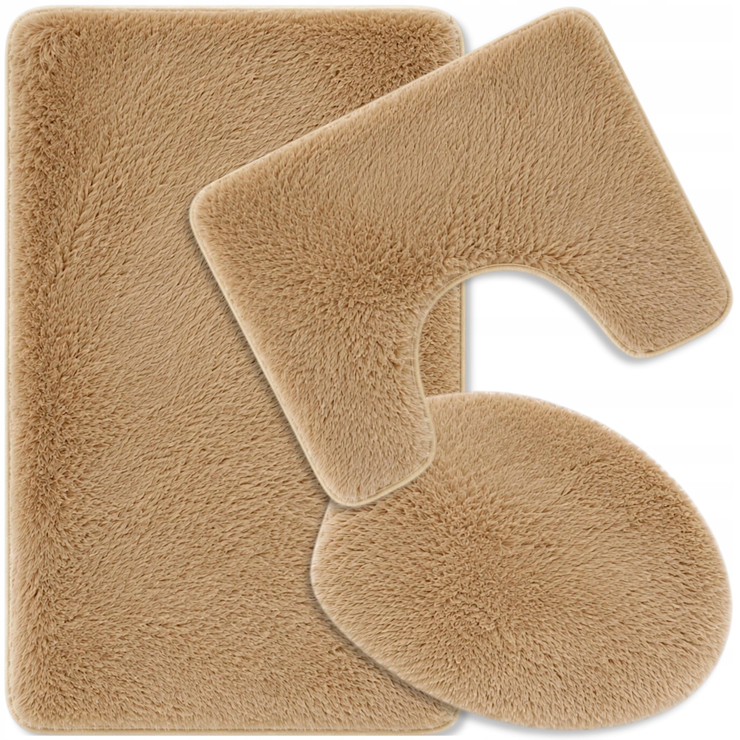 Badematten Set 3 teilig antirutsch - 50 cm x 80 cm 50 cm x 40 cm und WC Deckelbezug 40 cm x 45 cm - Beige Badteppiche aus Polyester - 20 mm Flor für Bad Dusche und Gäste WC