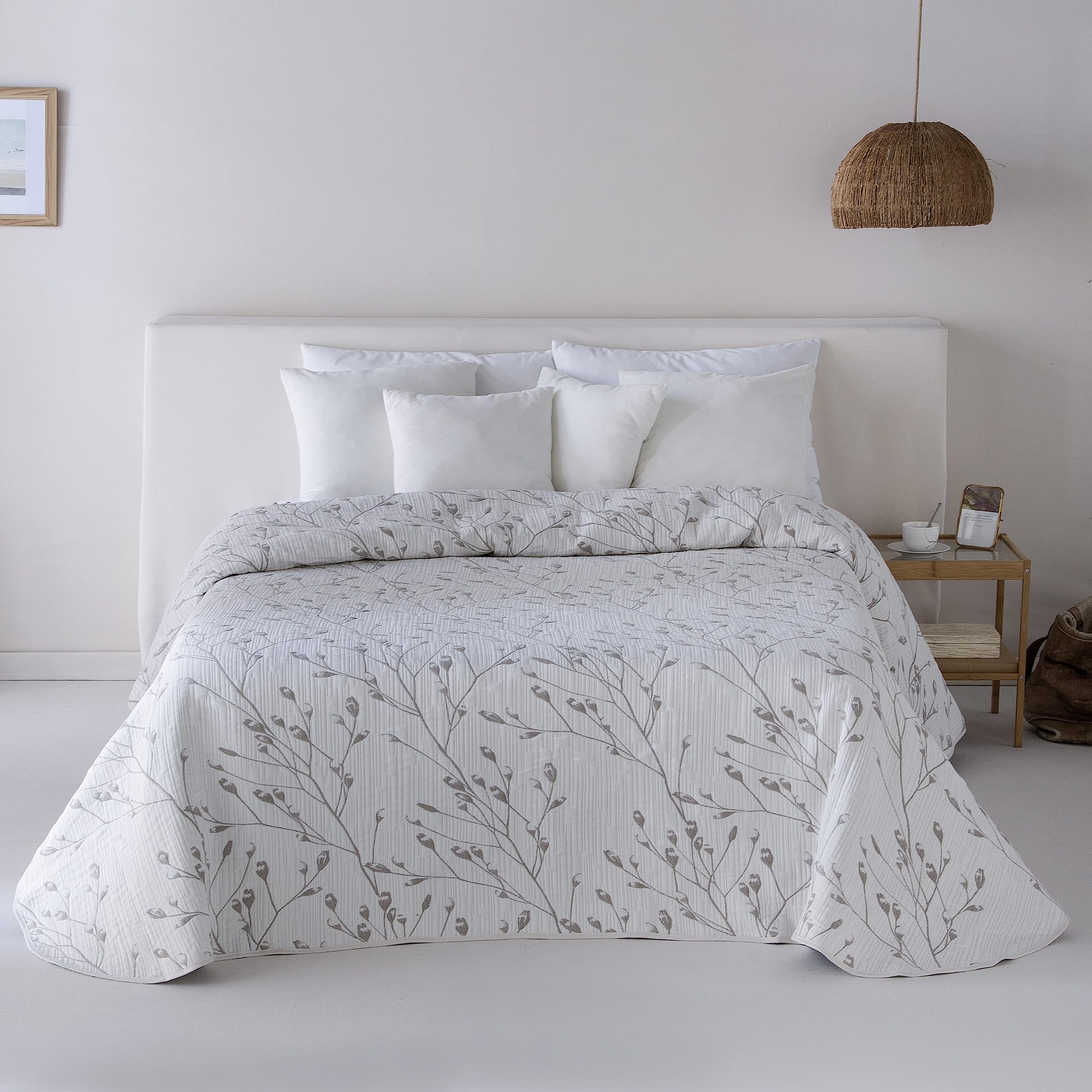 ETHERE MAISON Colcha Jacquard Reversible algodón Tuvalu Taupe Cama 180 cm - 270X270 cm