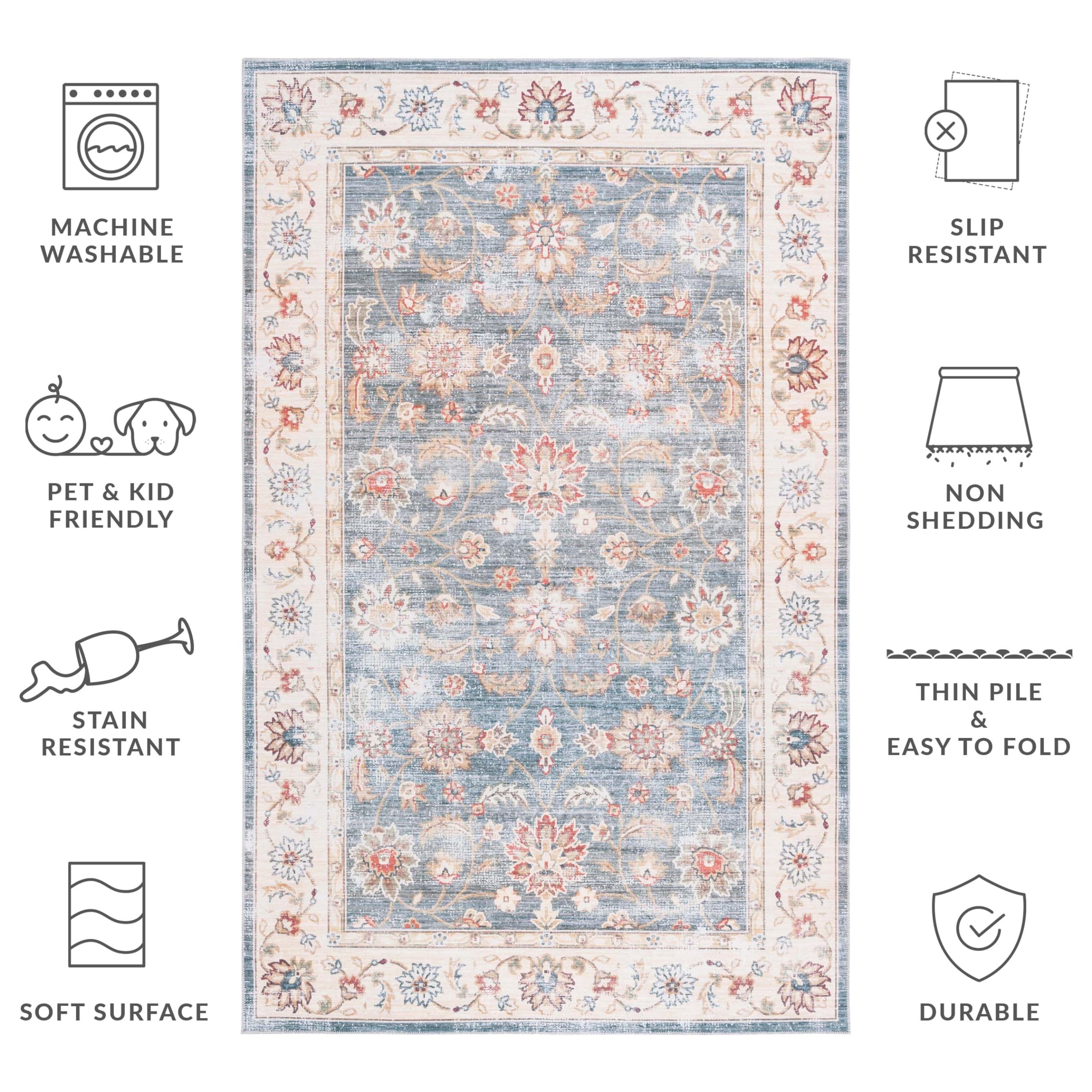 Safavieh Distressed Rug Ideal for High Traffic Areas, Machine Washable and Non Slip, Arizona Collection, Short Pile - Image 4