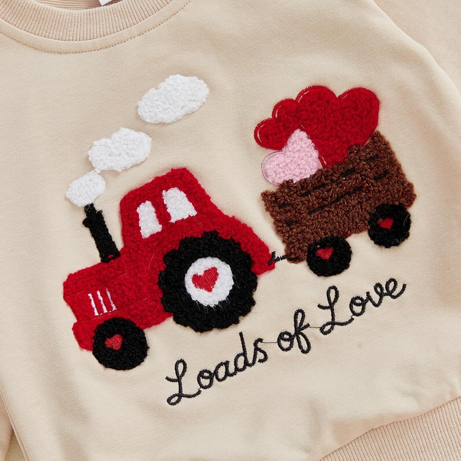 Toddler Baby Boy Valentines Day Outfit Truck Loads of Love Embroidery Long Sleeve Sweatshirt Jogger Pants Clothes Set - Image 7