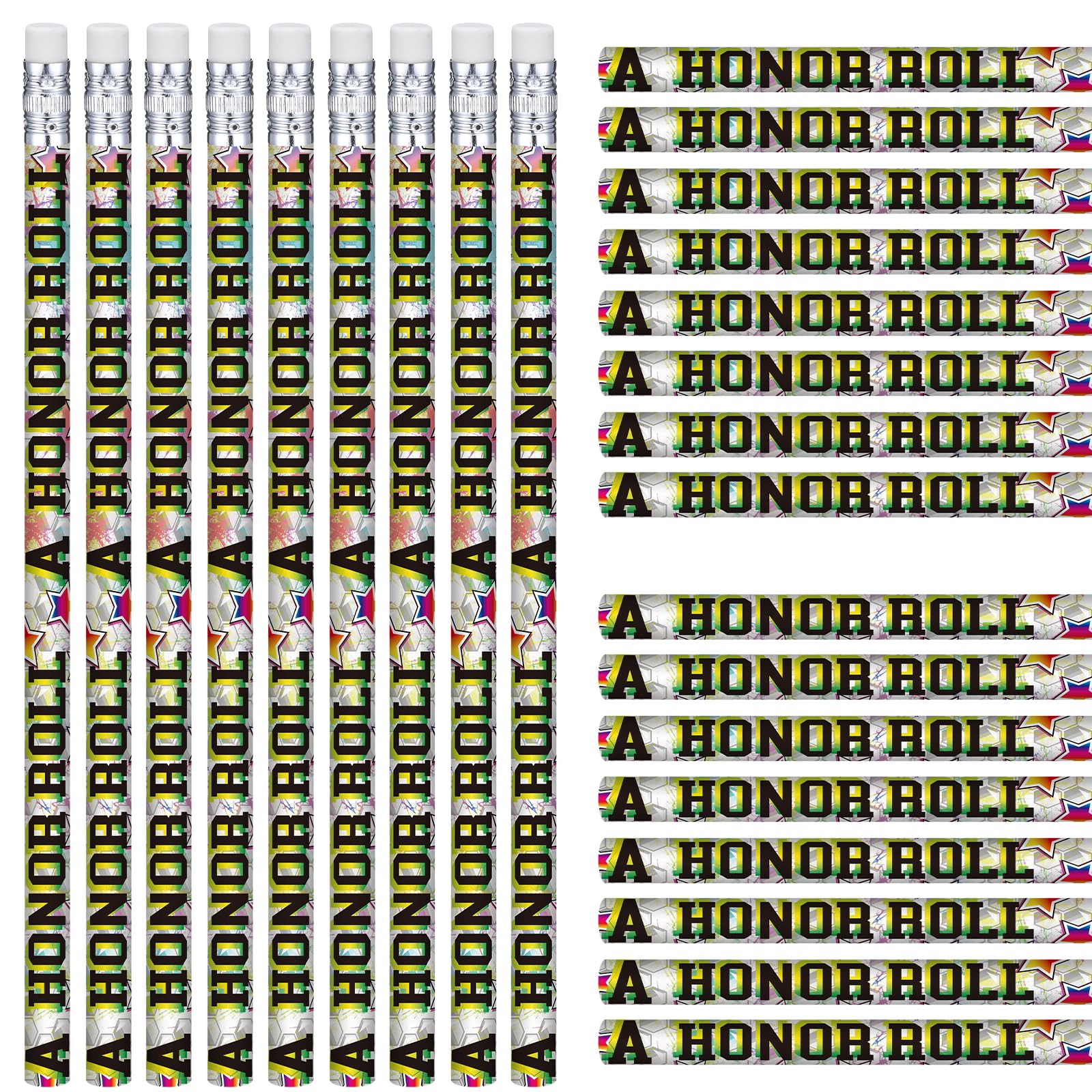 Tenceur 100 Pcs Honor Roll Pencils with Erasers Bulk 7.3 Inches Student Incentives Recognition Education Award Prize for Teacher School Classroom Reward Supplies