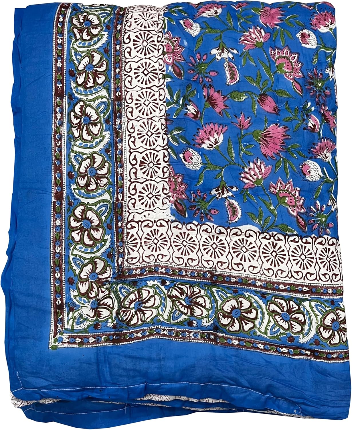 Exportindia New Indian Hand Block Print 100% Cotton Quilt razai Jaipuri Famous Razai Light Weight Hand Made Cotton Quilt (King/Queen Size 90x108 Inch)