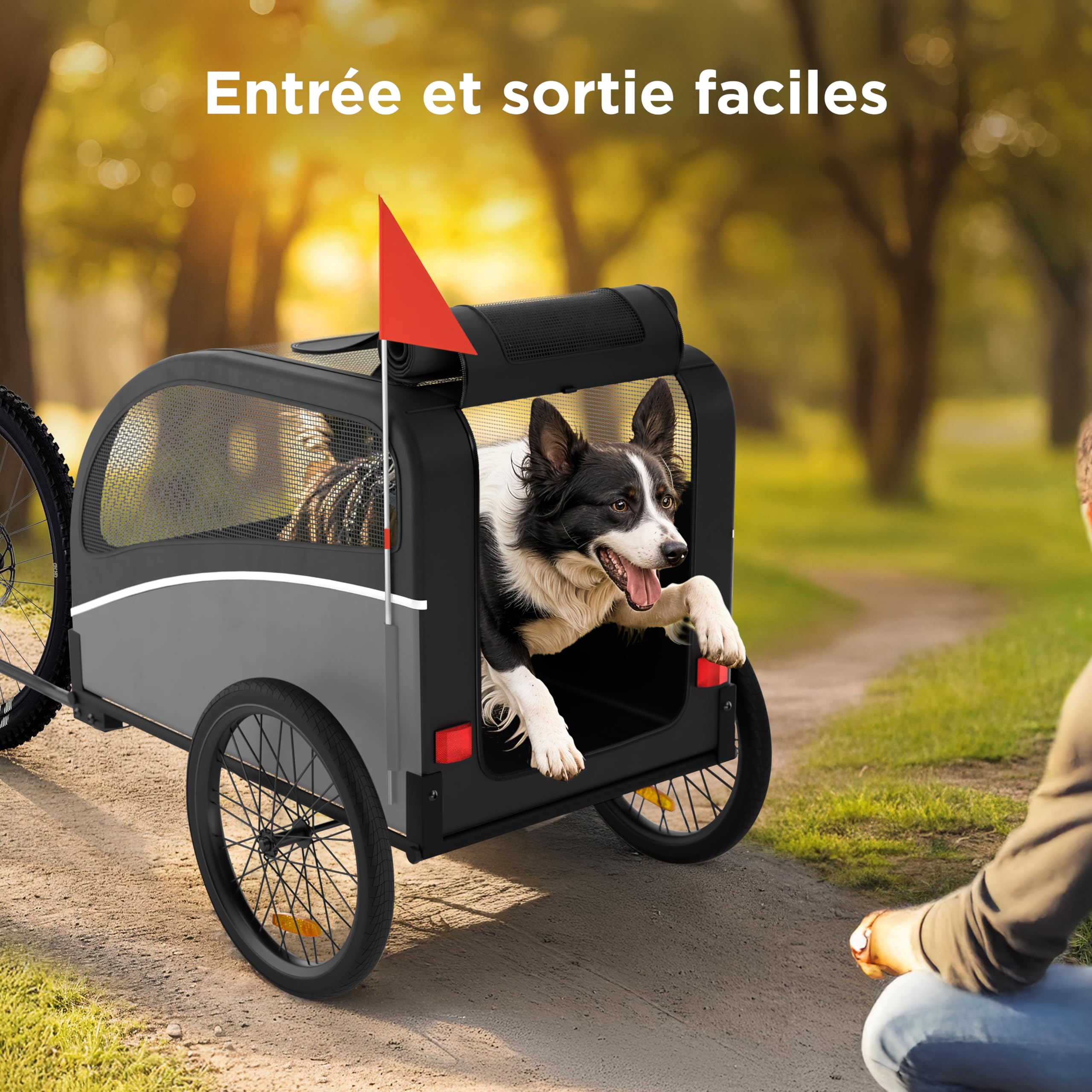 Remorque Velo Chien – Chariot Pliable avec attelage et réflecteurs – Carriole étanche Jusqu’à 40 kg – Compatible avec vélos électriques – Noir
