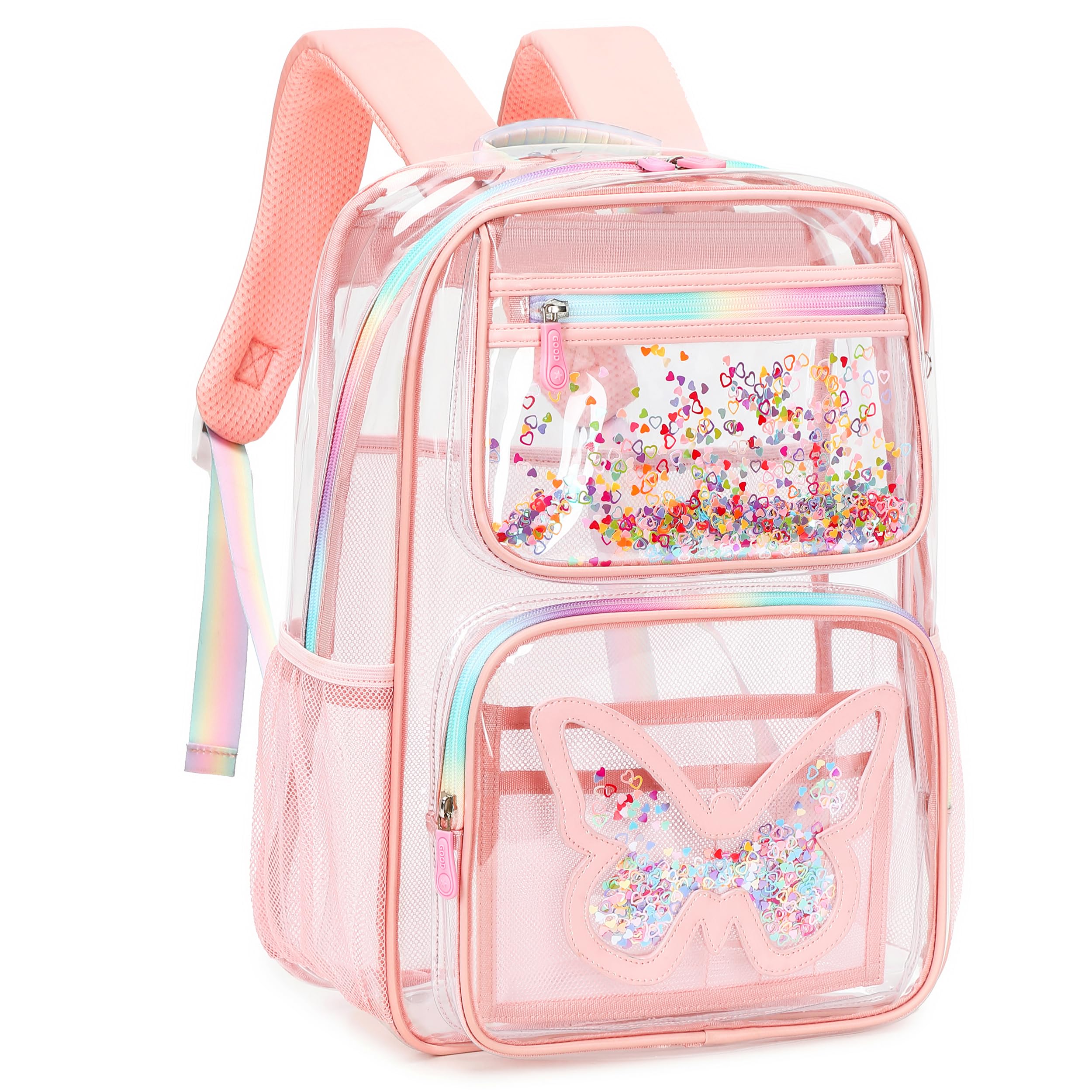 Clear Backpack for School,Large Bookbag Heavy Duty See Through Butterfly Backpacks for Girls Stadium Approved Daypack Transparent Shoulder Bags for