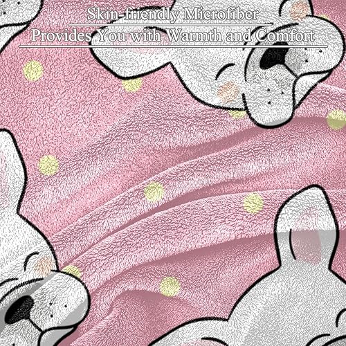 Miniatura 2 de Manta de felpa cálida y acogedora manta de microfibra suave, diseño de bulldog francés, color rosa