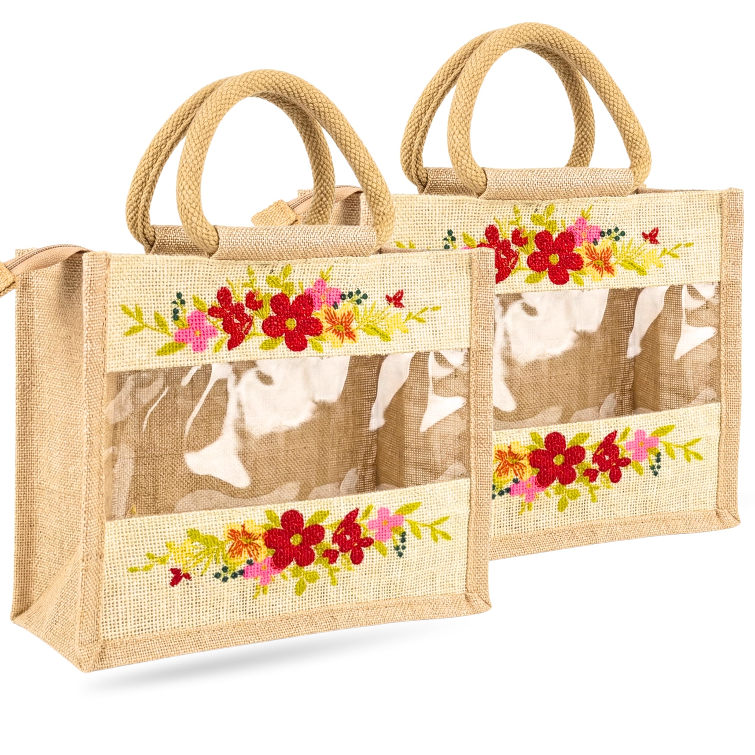 cantainoo Jute Bags for Return Gifts | Return Gift Bags | Eco-Friendly Reusable Jute Bags for Gifting, Shopping & Daily Use (2, Divine Ganesha Floral - ZIP)