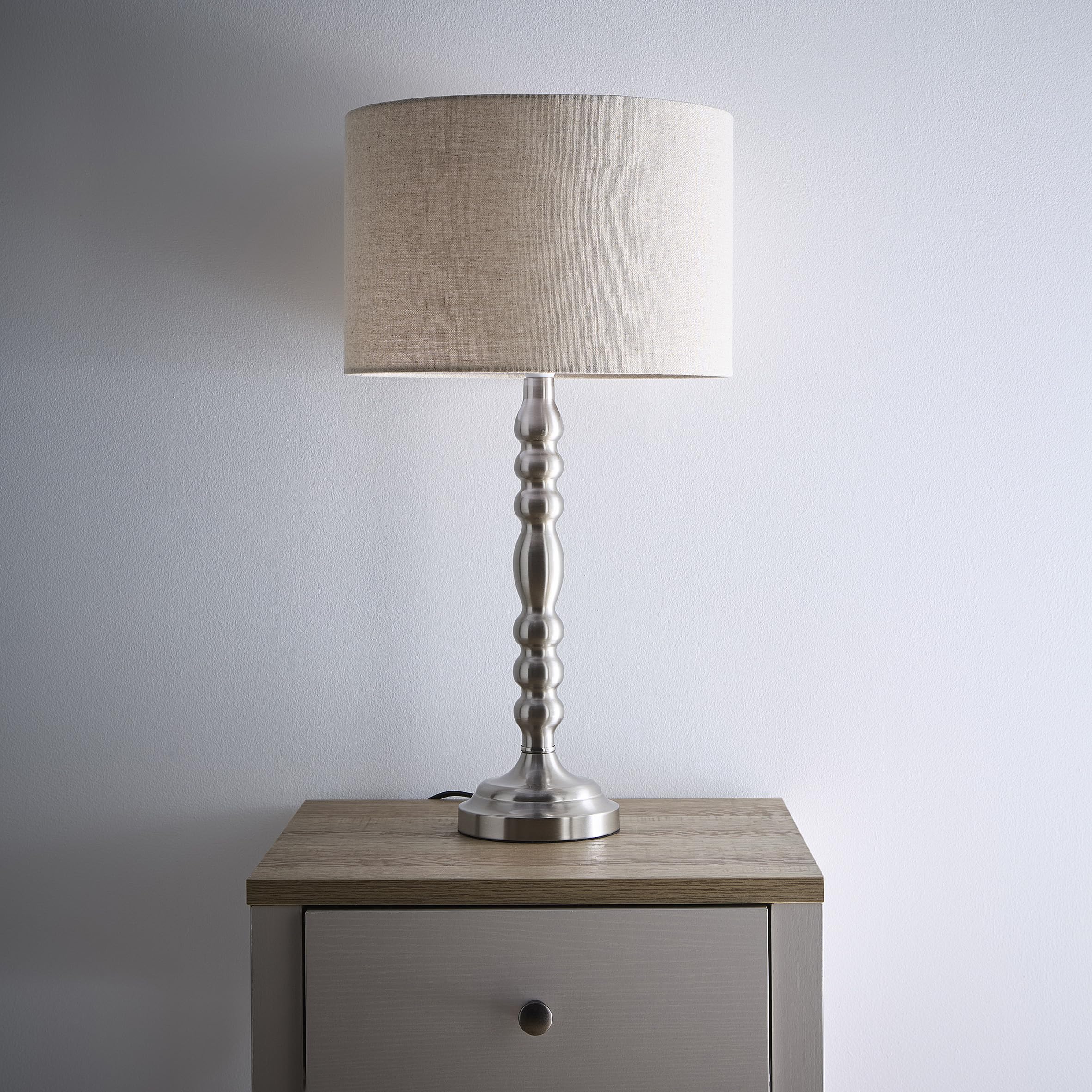 Rosa Satin Nickel Table Lamp - Linen Shade - K LIVING