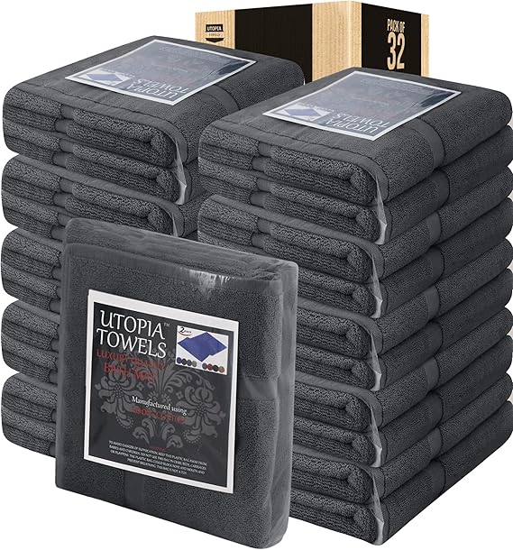 Utopia Towels Cotton Banded Rug Bath Mats, [Not a Bathroom Rug] 21x34 Inches, 100% Ring Spun Cotton - Highly Absorbent and Machine Washable Shower Bathroom Floor Towel, Grey, 32 Pack