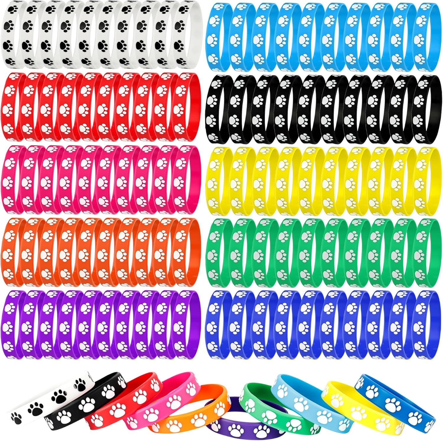 240 Pcs Paw Print Rubber Bracelet Paw Patterns Silicone Stretch Wristbands Dog Bracelet for Dog Party Favors Wedding Bridal Party Decorations Supplies,10 Colors