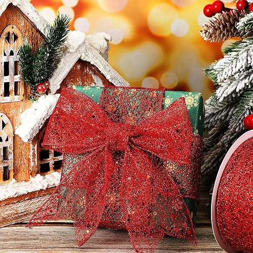 Miniatura 5 de Cinta de malla con purpurina para decoración navideña, cinta de malla metálica transparente para fiestas de Navidad, envoltura de regalos, corona,