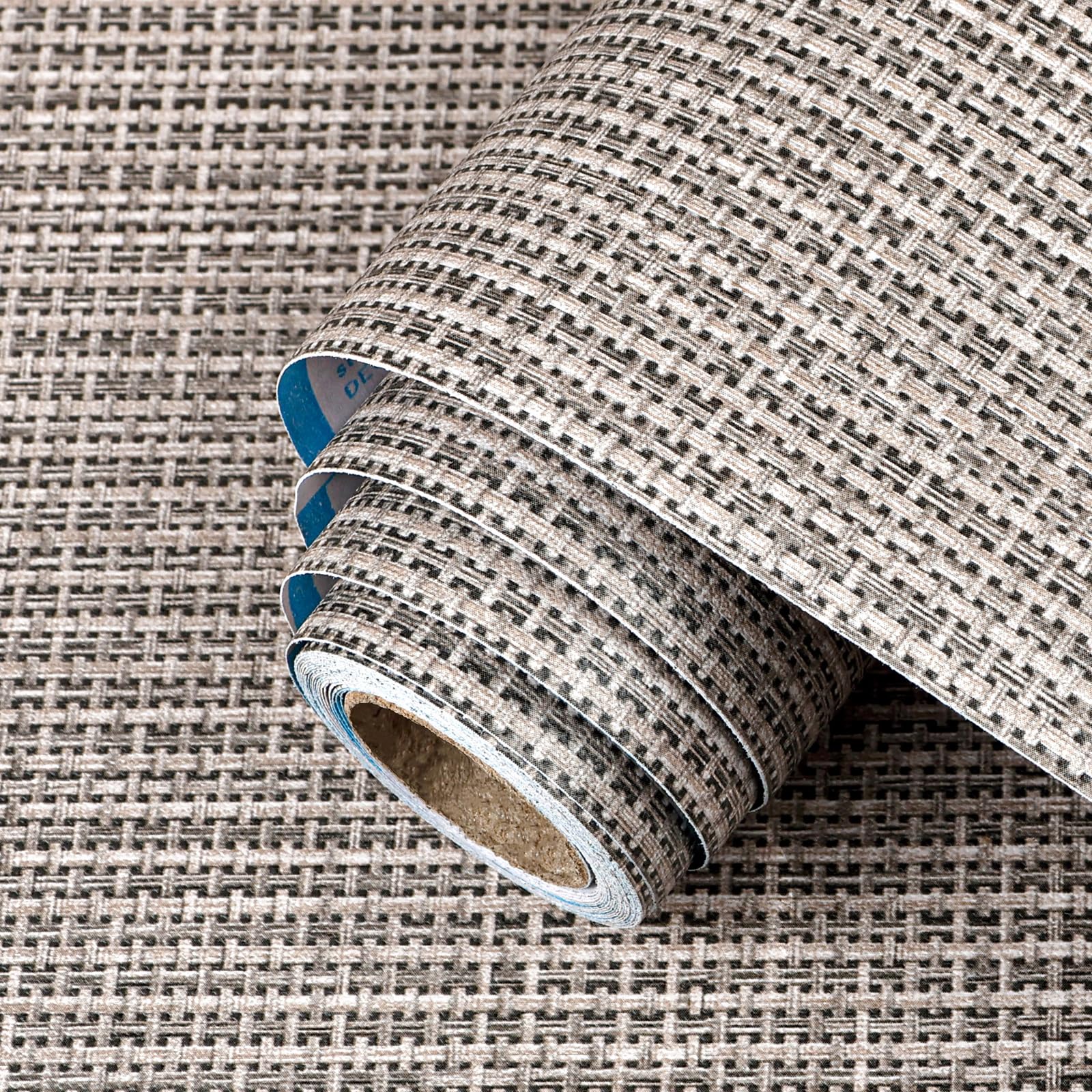 Papier peint en faux lin tissé texturé marron imitation toile de gazon haut de gamme