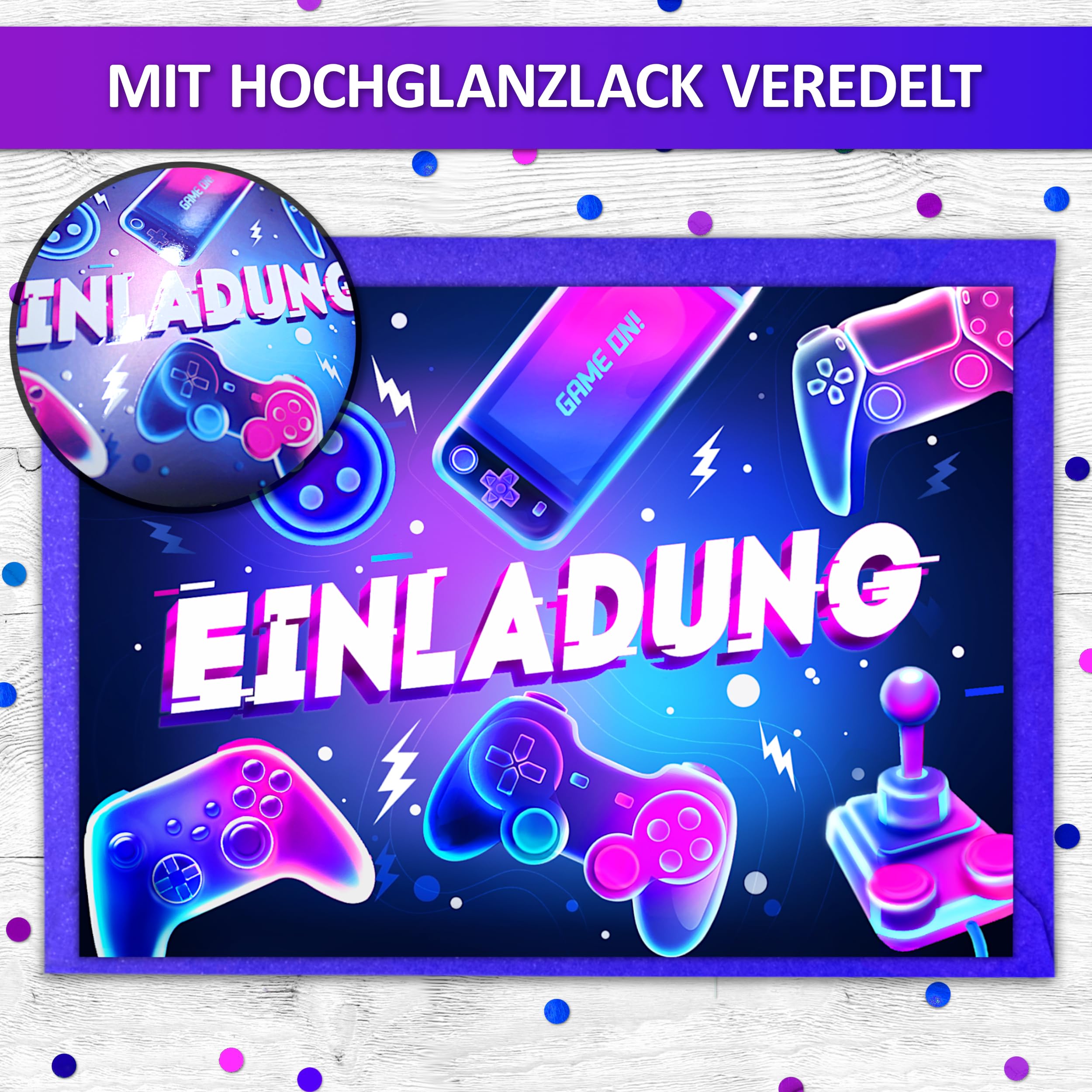 BDSHUNBF 12 Einladungskarten Kindergeburtstag Mit Umschlägen – Gaming Design Für Jungen & Mädchen