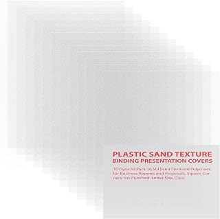 TOTiyea 50 Pack 16 Mil Poly Binding Covers, Sand Texture Binding Presentation Covers, Square Corners, Un-Punched (8.5 x 11 Inches, Letter Size, Clear)