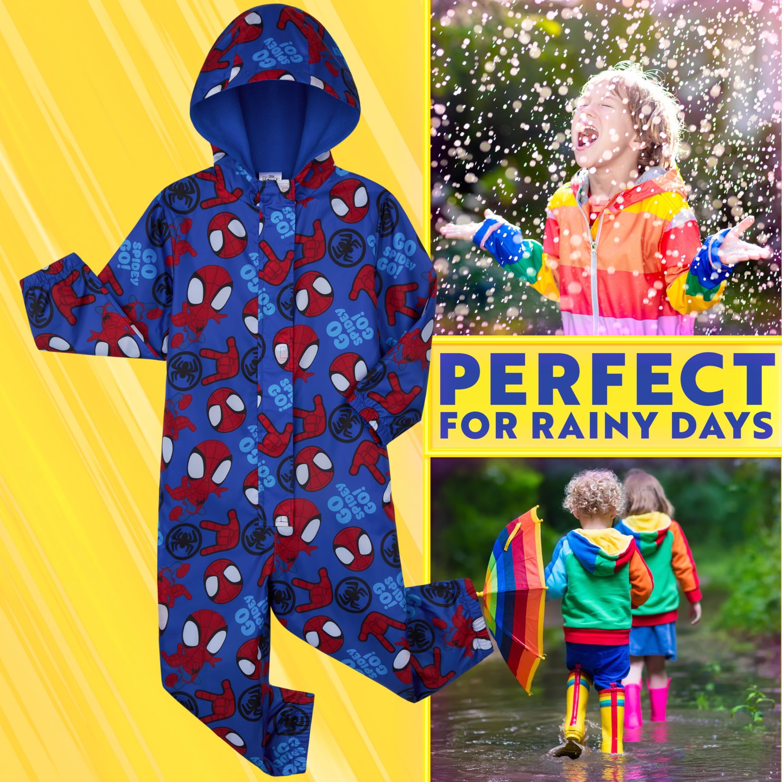 Marvel Spidey Combinaison de Pluie Garçon et Tout-Petit Combinaison Enfant Imperméable avec Capuche Tenue de Pluie